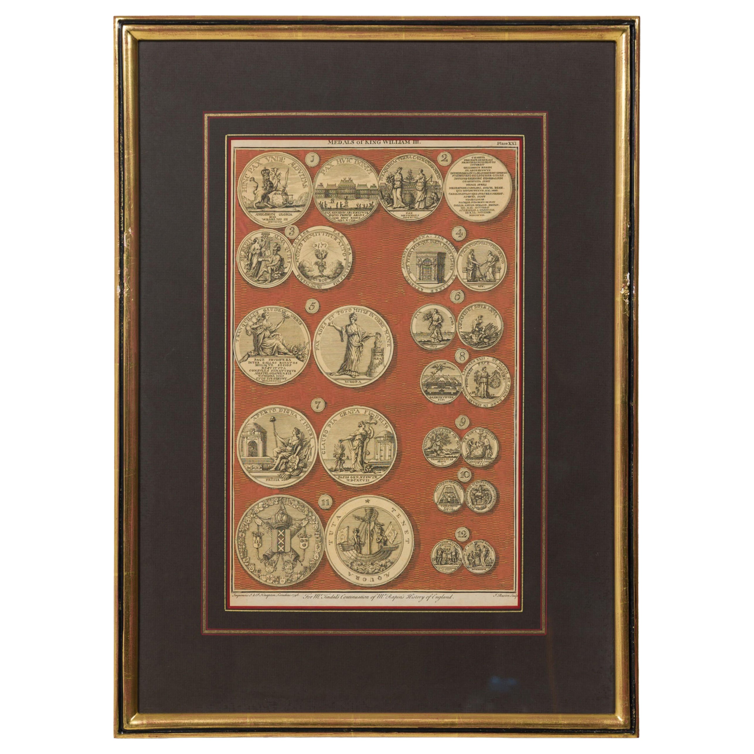 English engraving of Medals associated with King William III For Sale