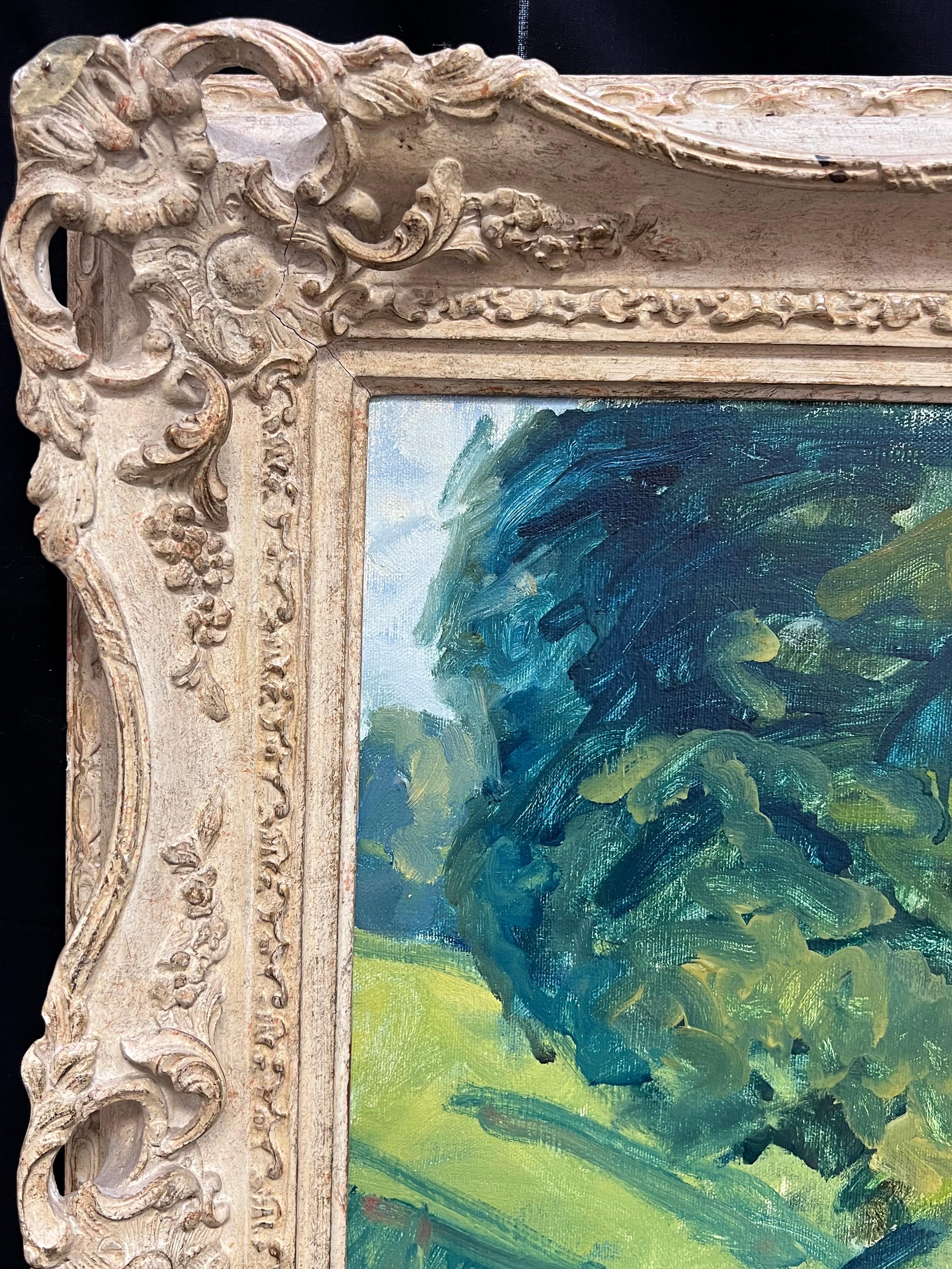 Large British Sporting Art Oil Painting White Horse in Green Fields signed 20thC For Sale 8