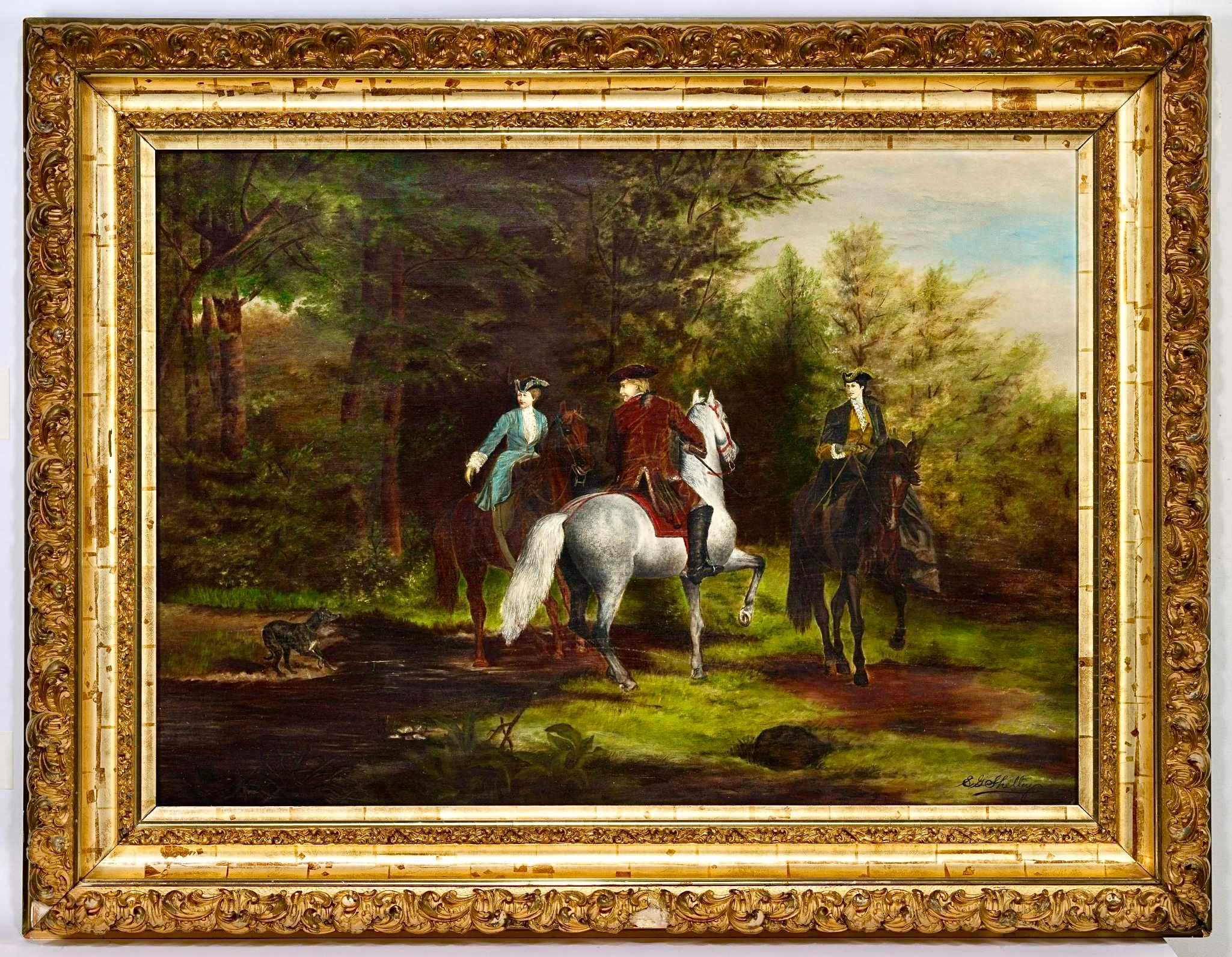19th Century English Equestrian Scene Oil on Canvas Painting by Elizabeth Shelly For Sale