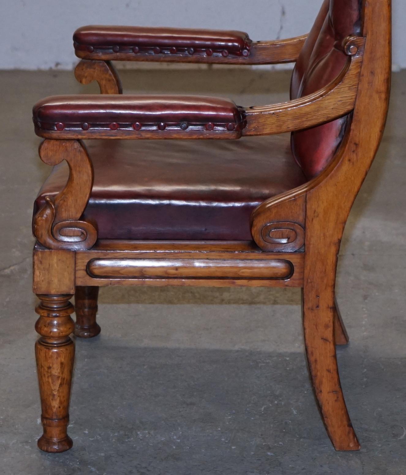 English Estate circa 1840 Royal Crown Stamped Oxblood Leather Throne Armchair For Sale 10