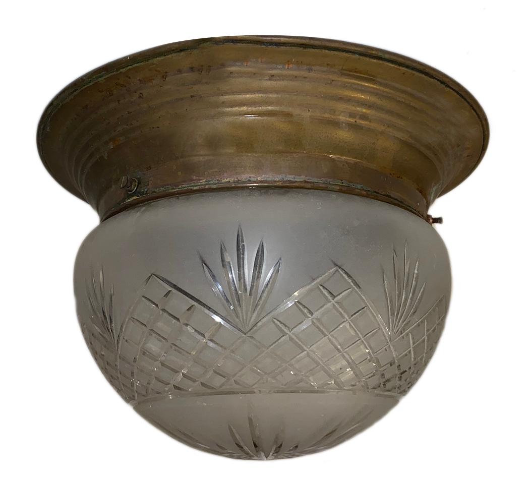 English Etched Glass Flush-Mount Fixture In Good Condition For Sale In New York, NY