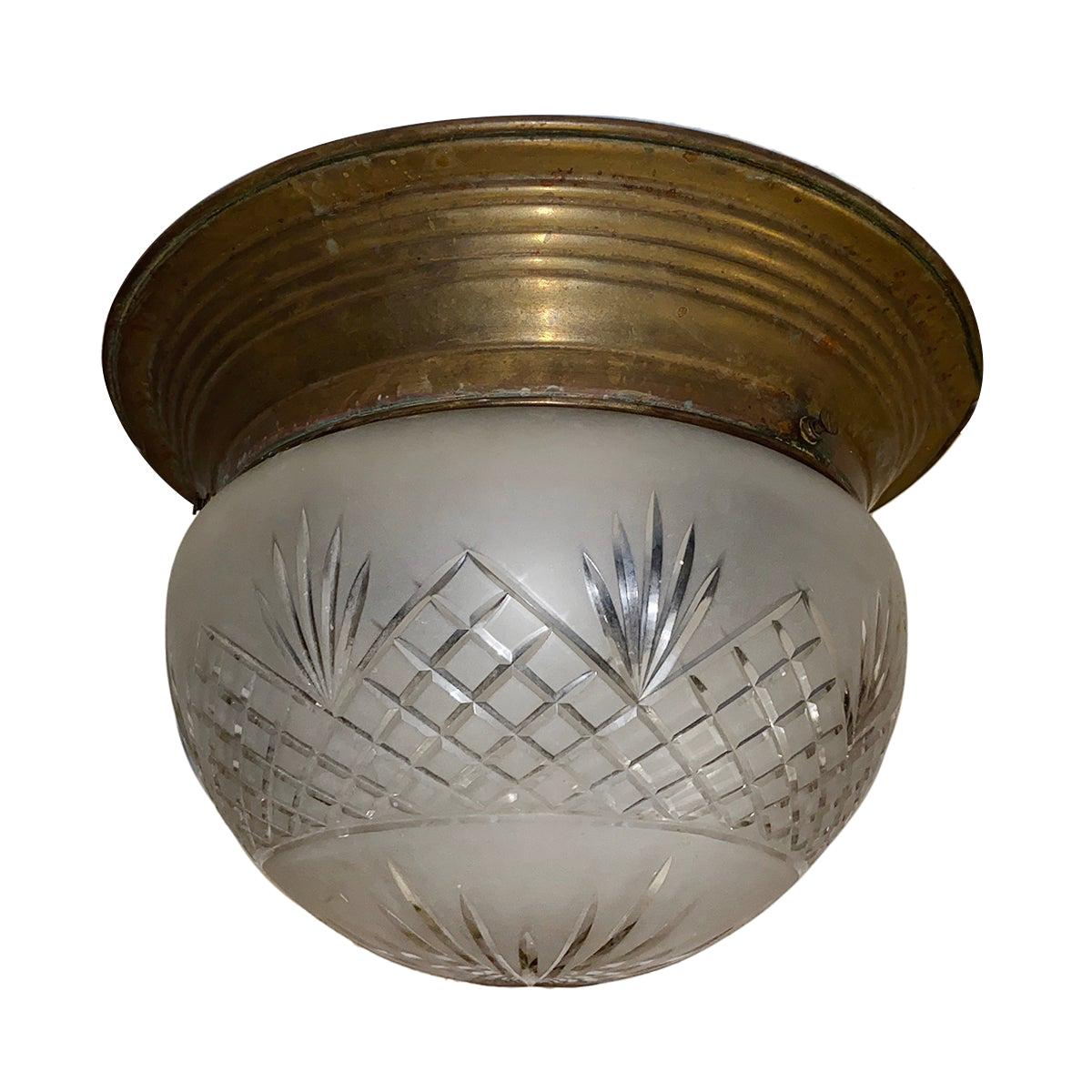 English Etched Glass Flush-Mount Fixture For Sale