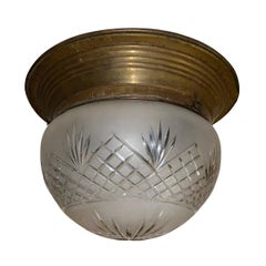 English Etched Glass Flush-Mount Fixture