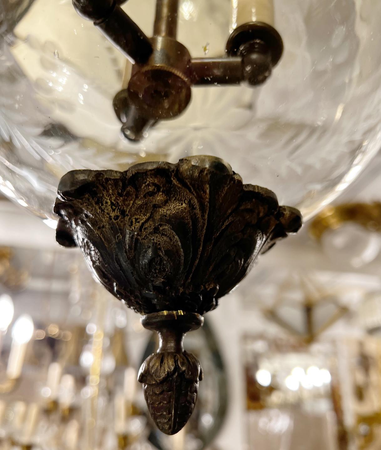 Englische Laterne aus geätztem Glas (Bronze) im Angebot