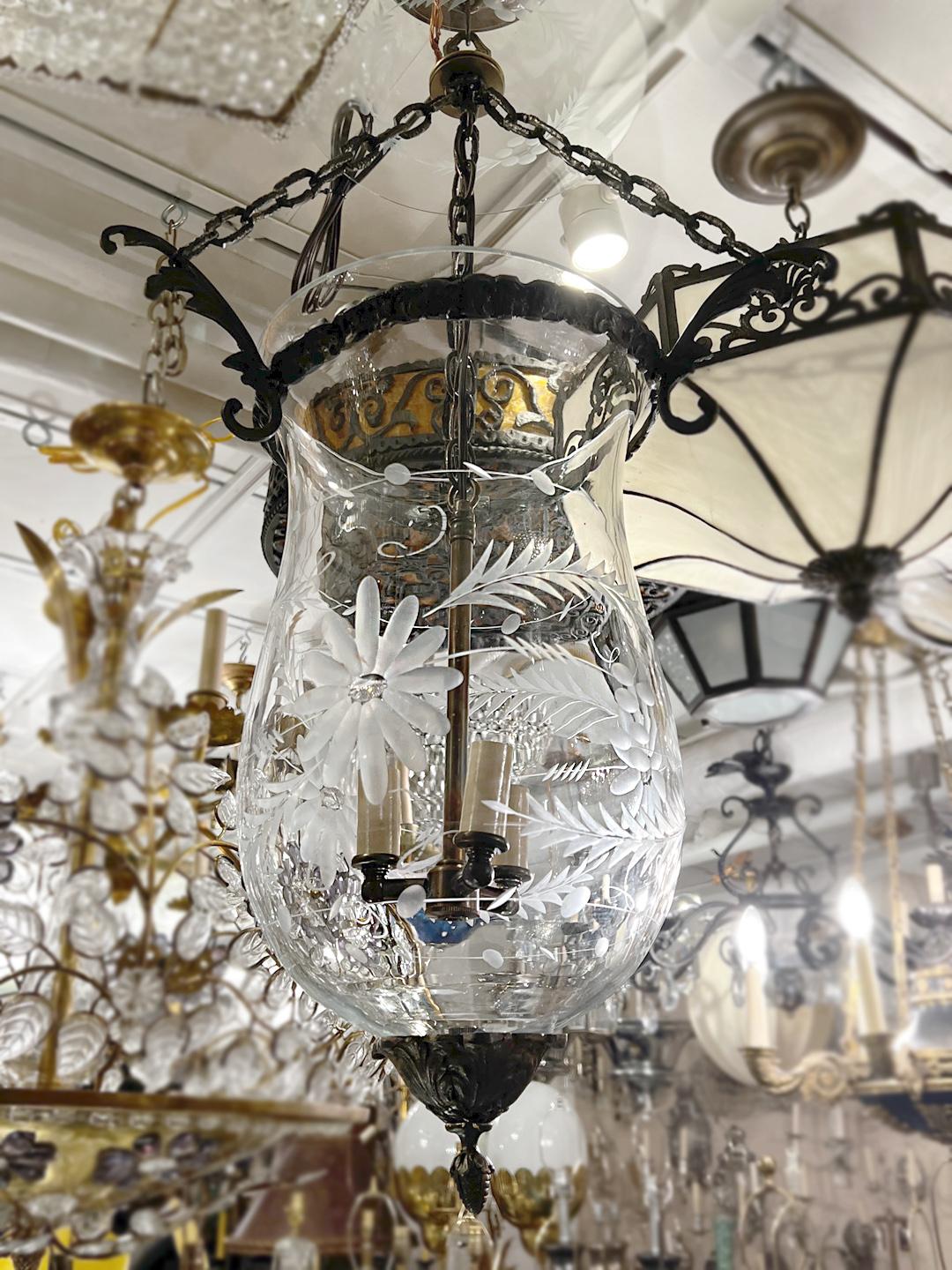 English Etched Glass Lantern For Sale 2