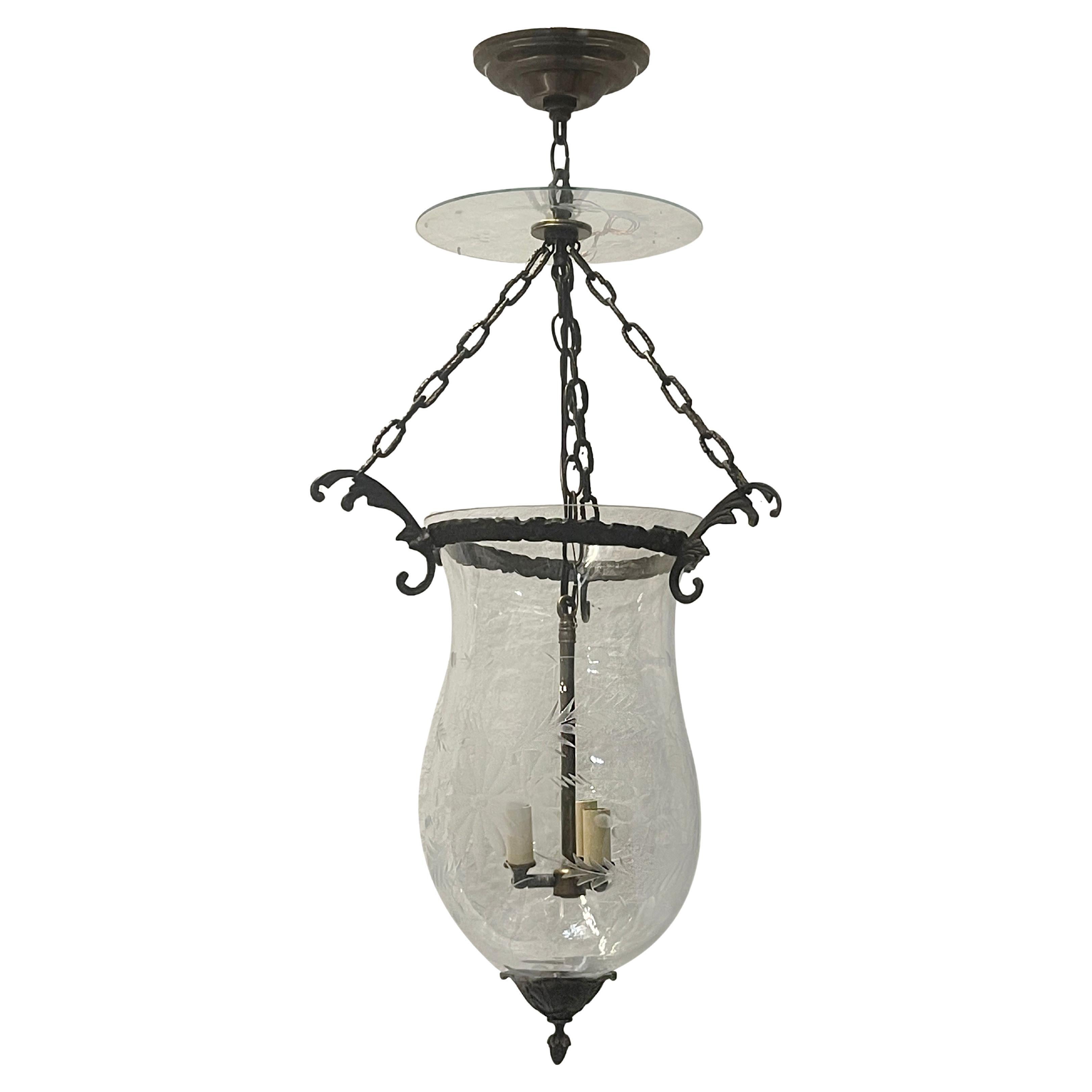 Lanterne anglaise en verre gravé