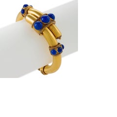 English Etruscan Revival Lapis Lazuli and Gold Cross Over Bracelet