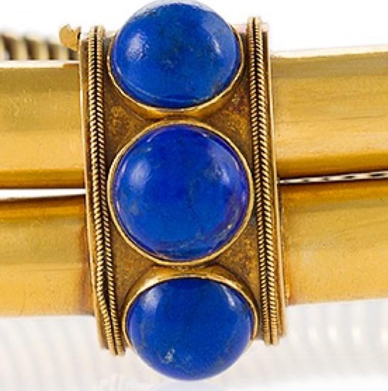 Women's English Etruscan Revival Lapis Lazuli and Gold Cross Over Bracelet