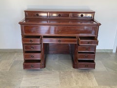English Victorian Ministerial mahogany desk 15 drawers, circa 1860, scrivania