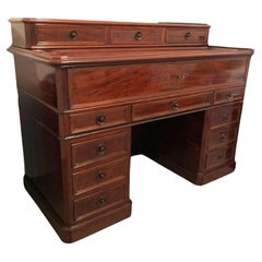 Antique English Victorian Ministerial mahogany desk 15 drawers, circa 1860, scrivania