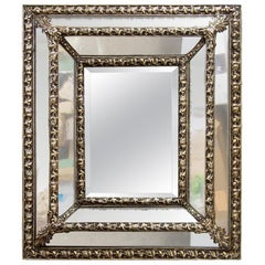 English Faceted Brass and Glass Mirror