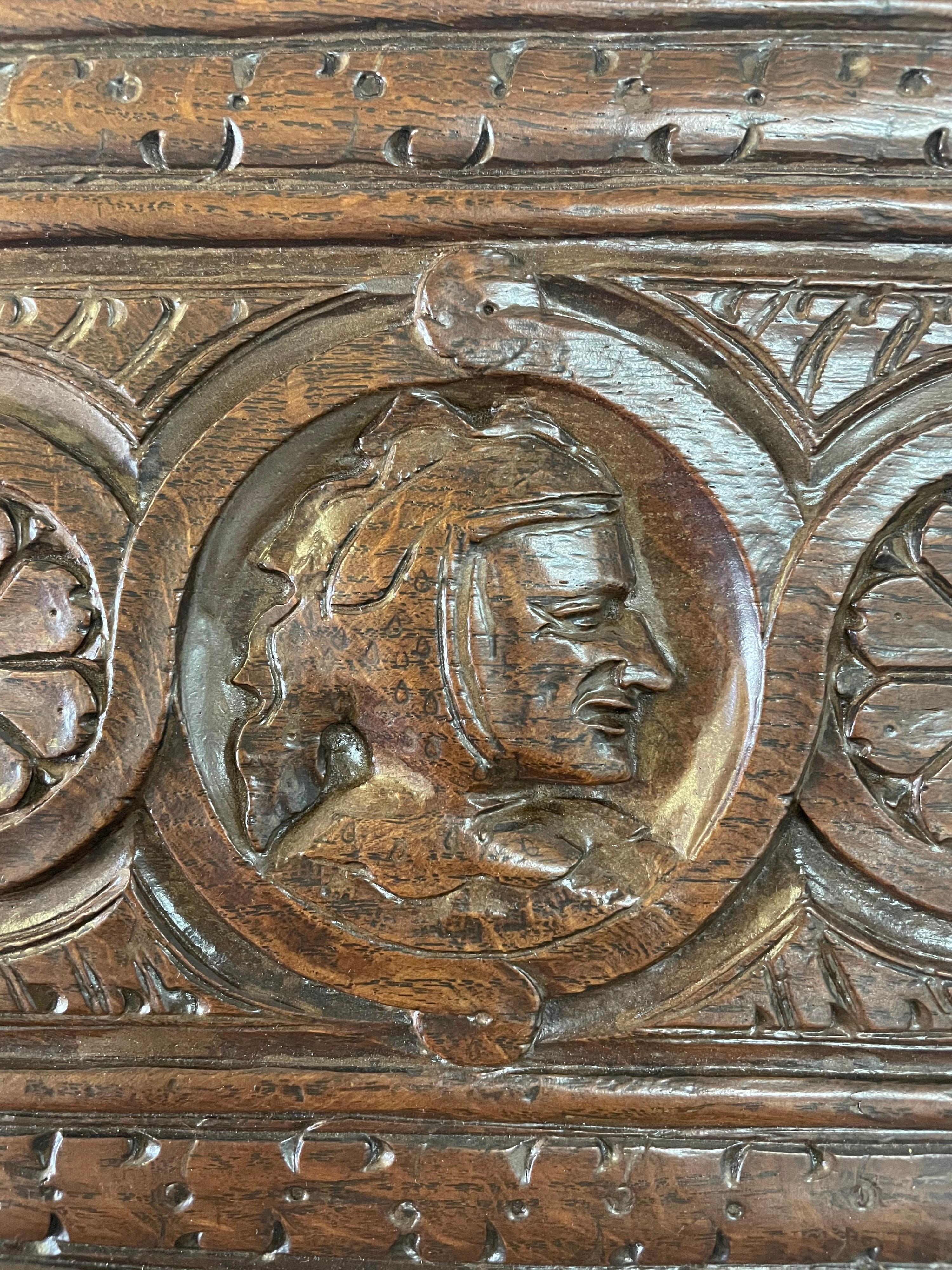 English Fall-Front Secretary Desk in Carved Oak, Circa 1800 For Sale 1