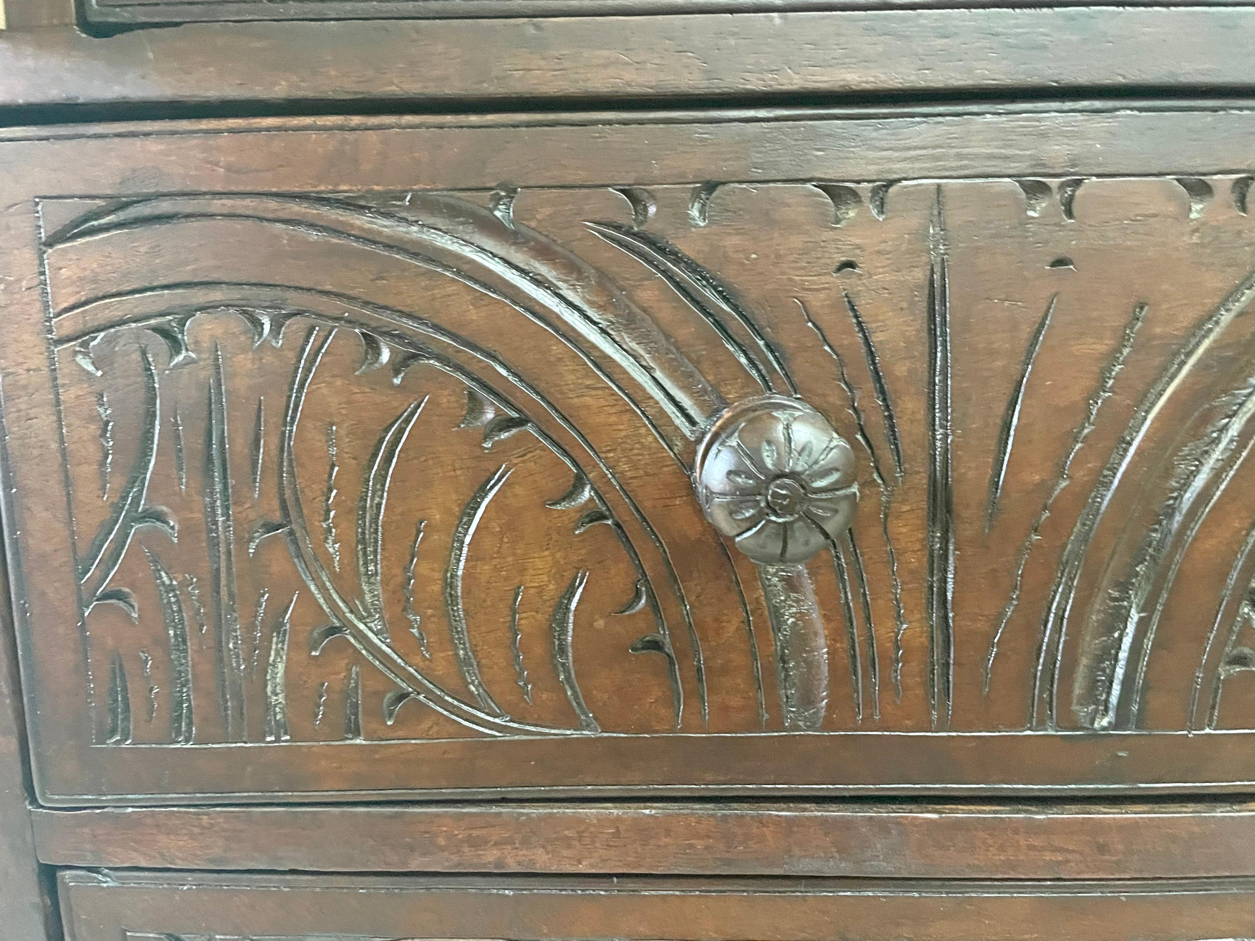 English Fall-Front Secretary Desk in Carved Oak, Circa 1800 For Sale 2