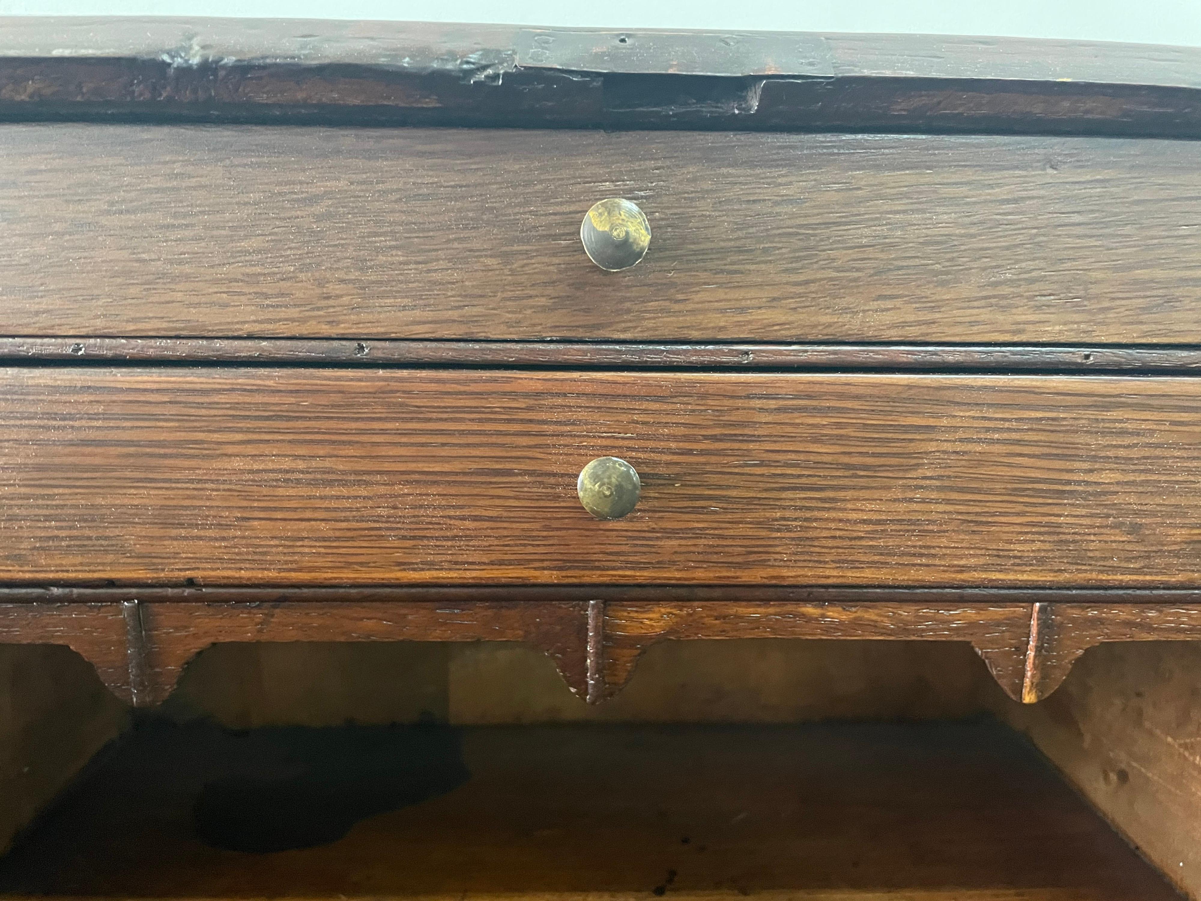 English Fall-Front Secretary Desk in Carved Oak, Circa 1800 For Sale 6