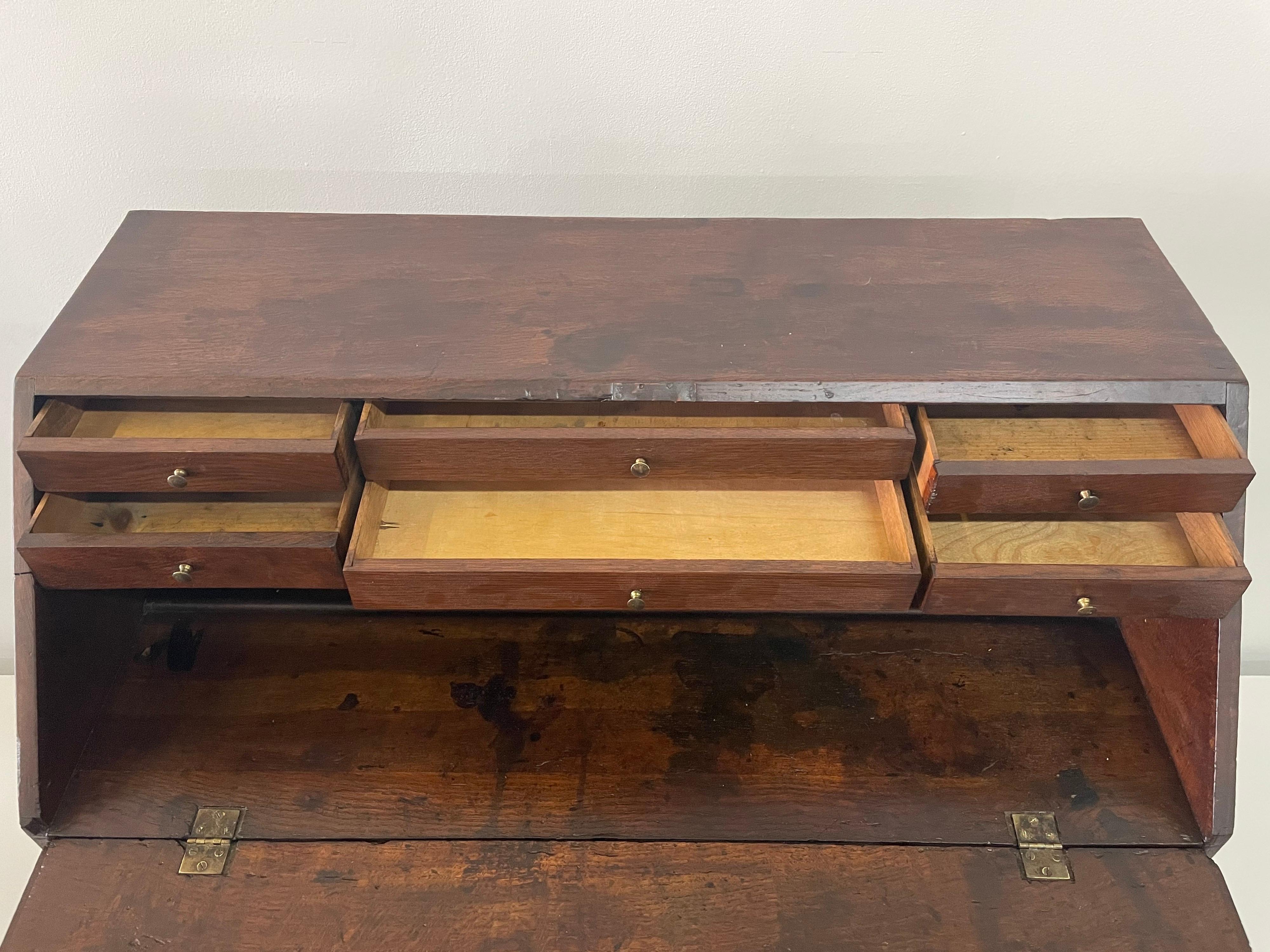English Fall-Front Secretary Desk in Carved Oak, Circa 1800 For Sale 9