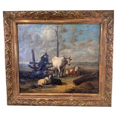 Antique English Farmscape Oil on Canvas