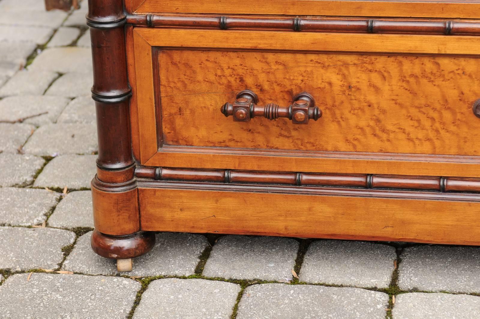 English Faux-Bamboo and Burled Walnut Three-Drawer Commode from the 1880s 5