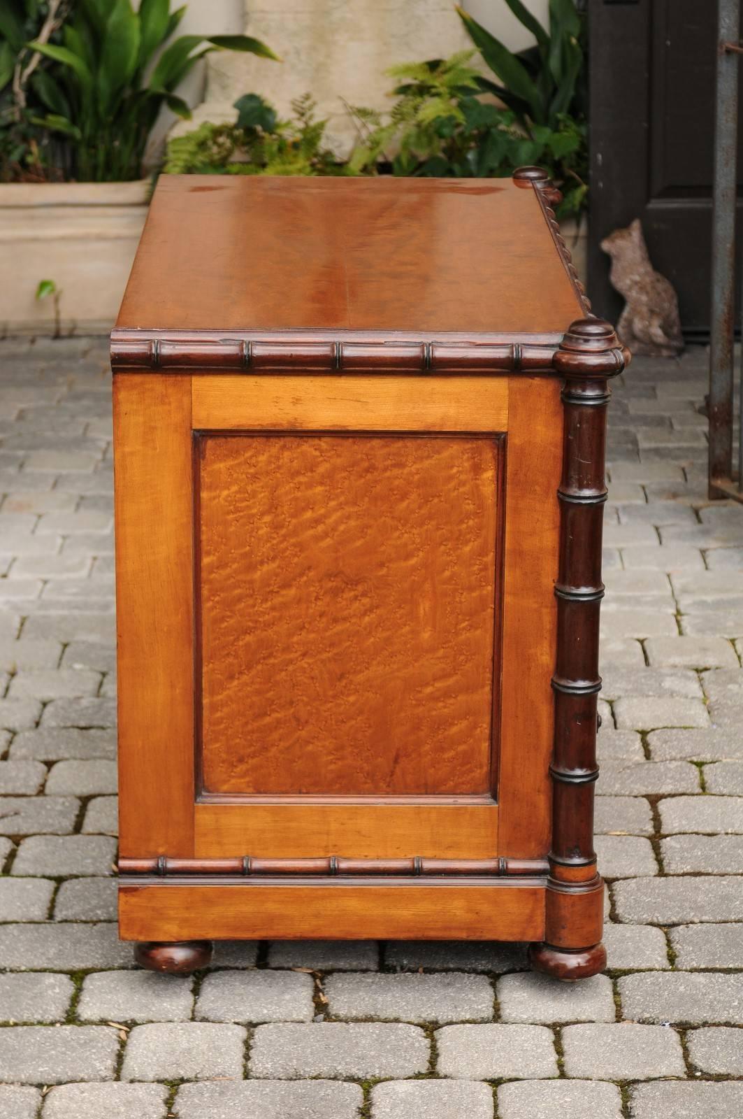 English Faux-Bamboo and Burled Walnut Three-Drawer Commode from the 1880s 2