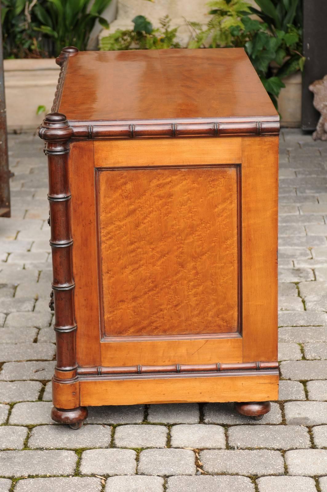 English Faux-Bamboo and Burled Walnut Three-Drawer Commode from the 1880s 4