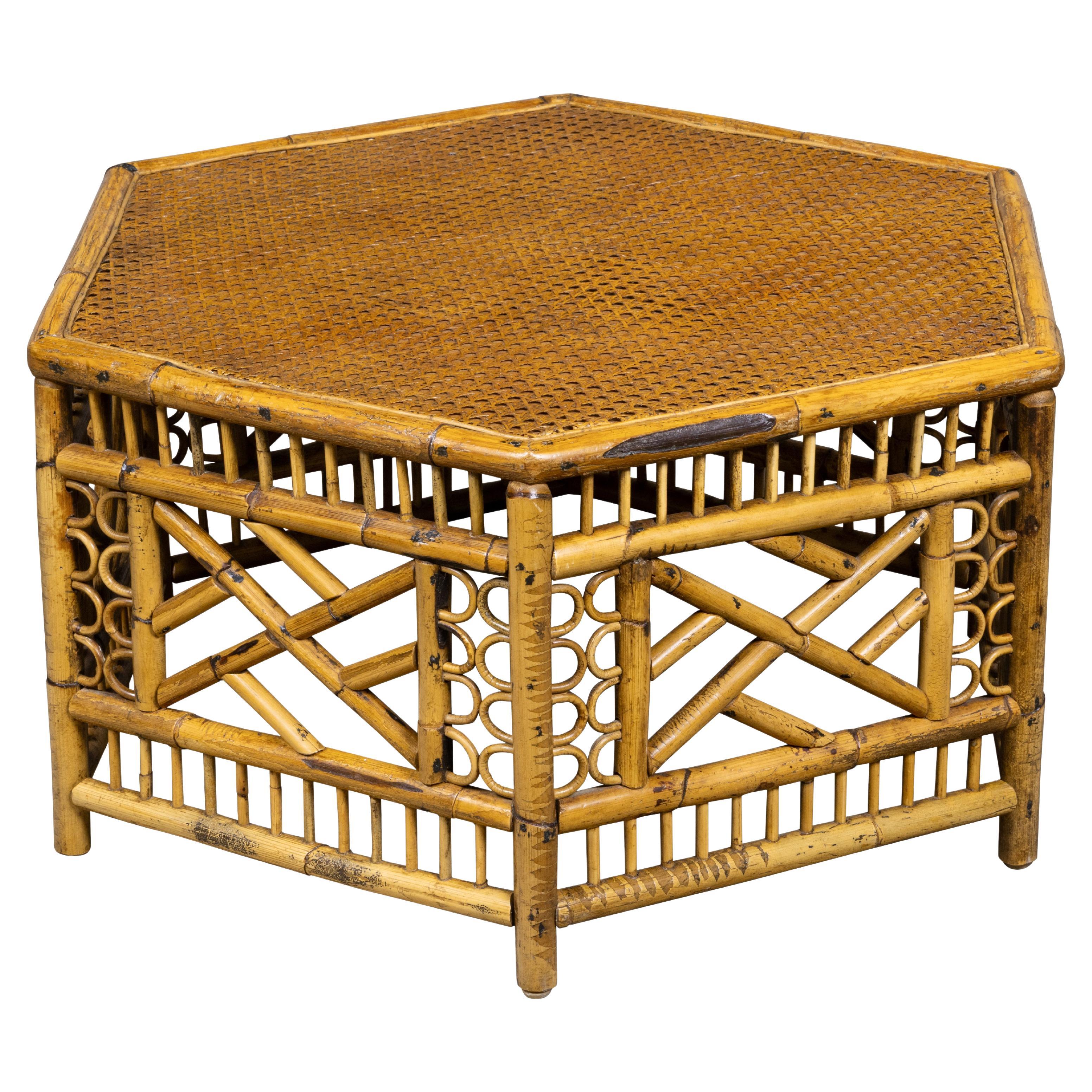 English Faux Bamboo and Cane Hexagonal Coffee Table, circa 1900