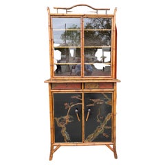English Faux Bamboo and Painted Lacquer Panel Bookcase