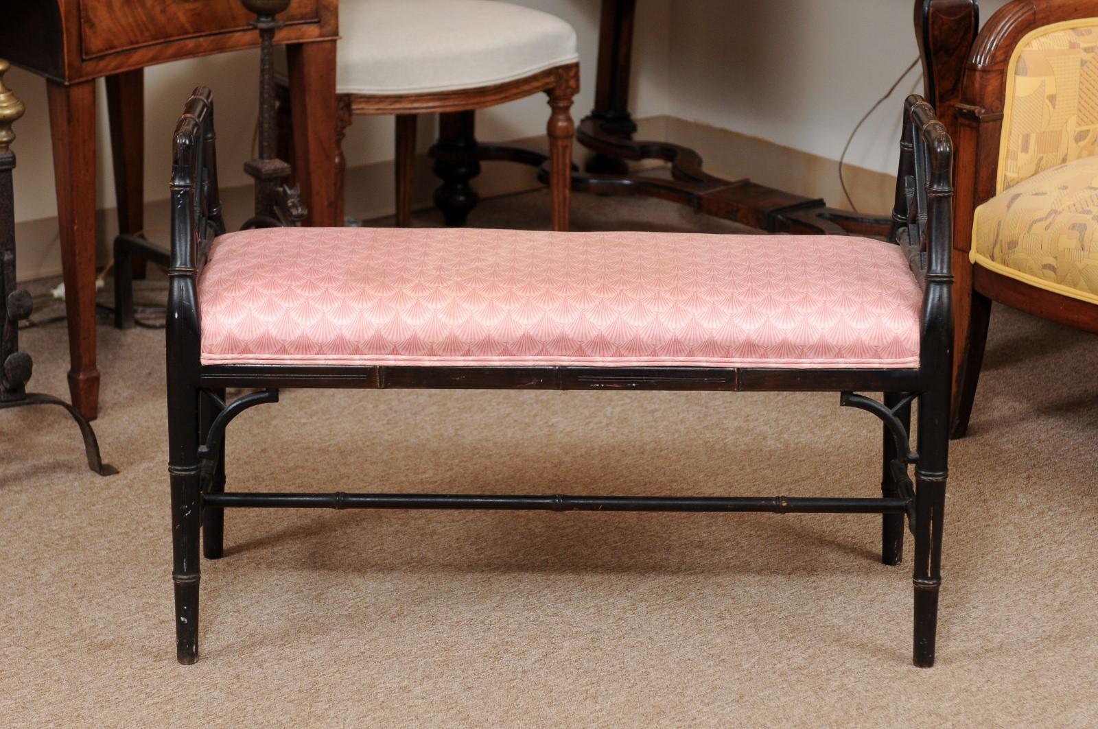 English Faux Bamboo Black Painted Window Bench 1