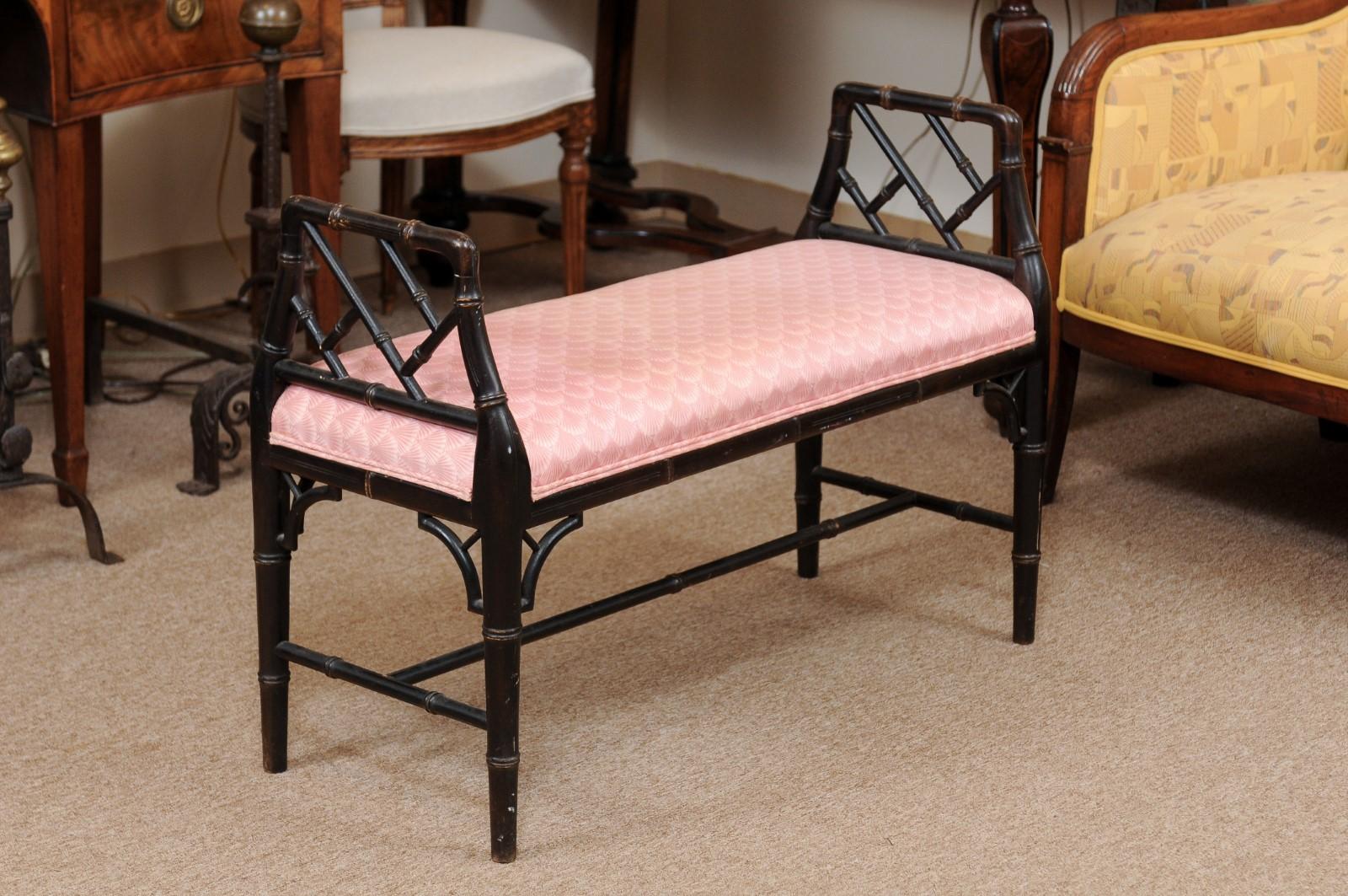English Faux Bamboo Black Painted Window Bench 2