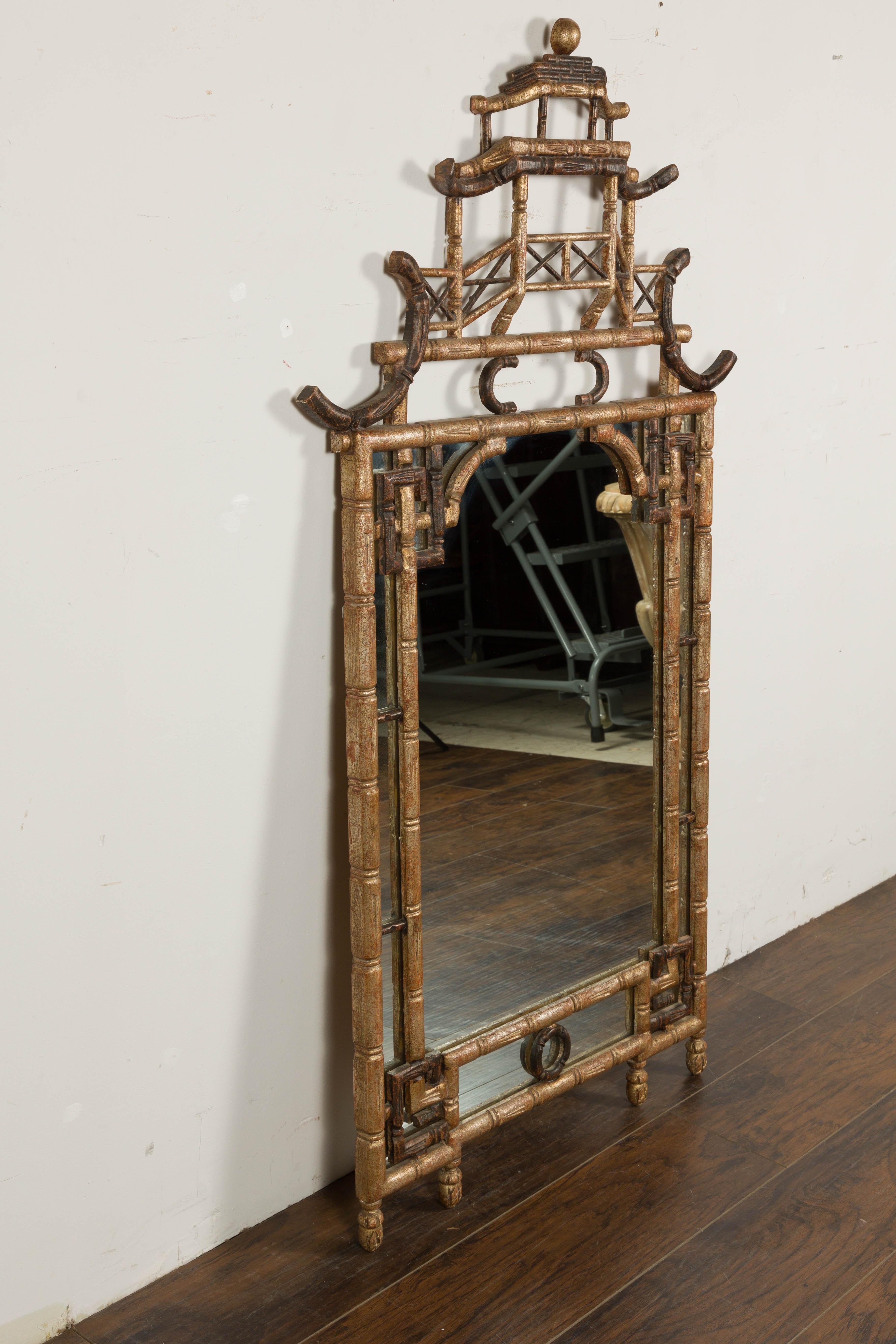 English Faux Bamboo Carved Pagoda Mirror, 20th Century For Sale 4