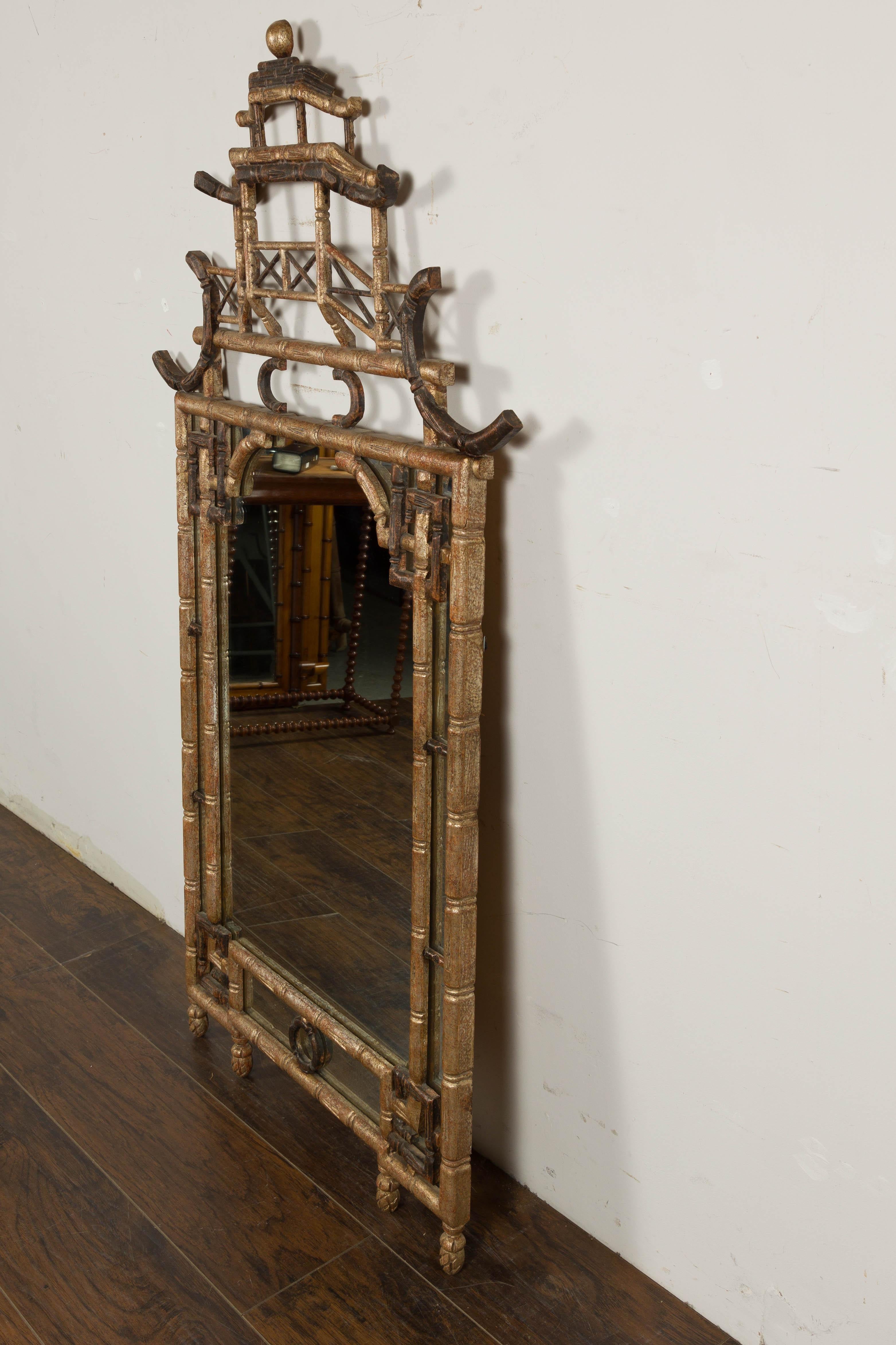 English Faux Bamboo Carved Pagoda Mirror, 20th Century For Sale 5