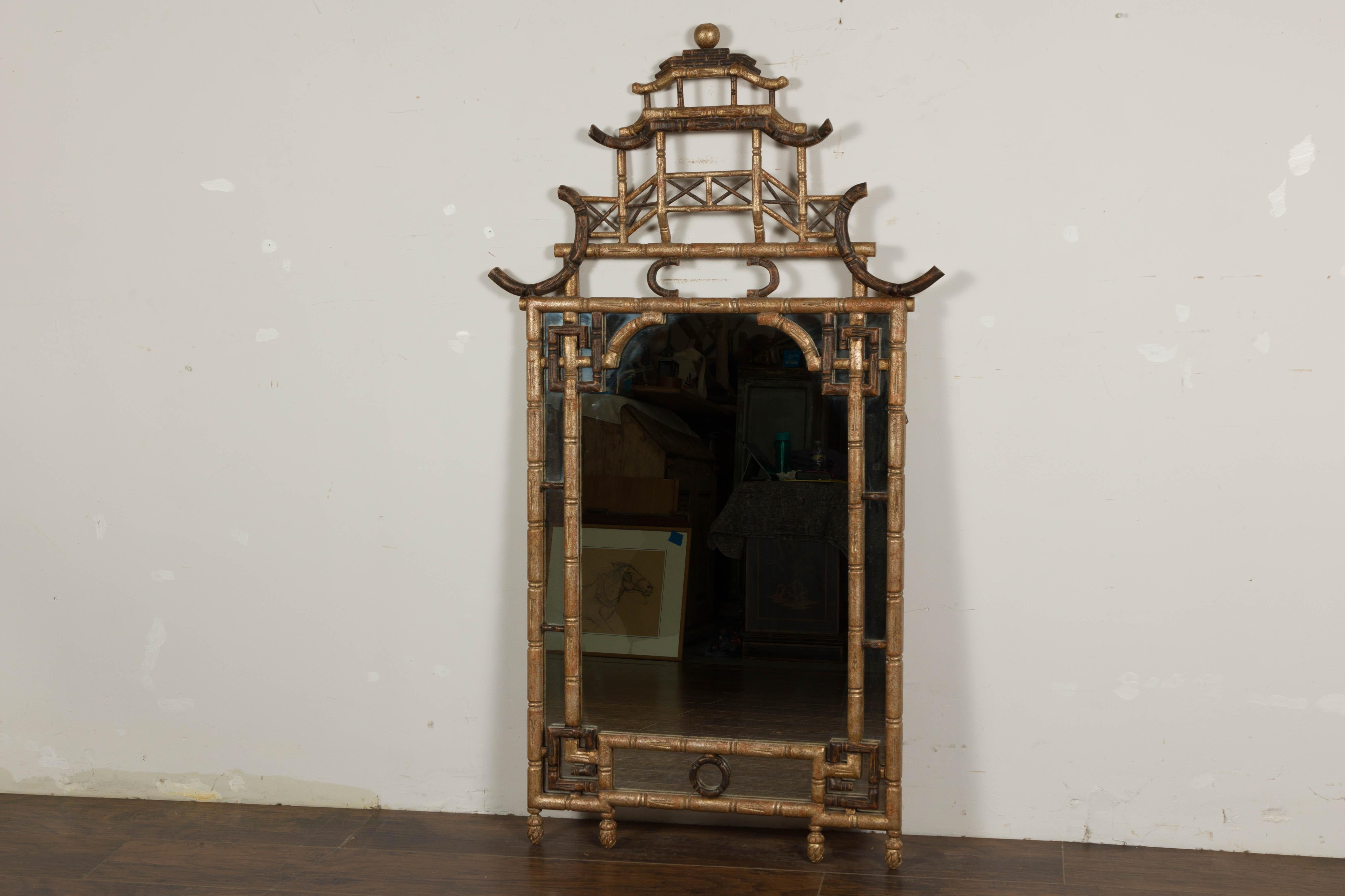 English Faux Bamboo Carved Pagoda Mirror, 20th Century For Sale 6
