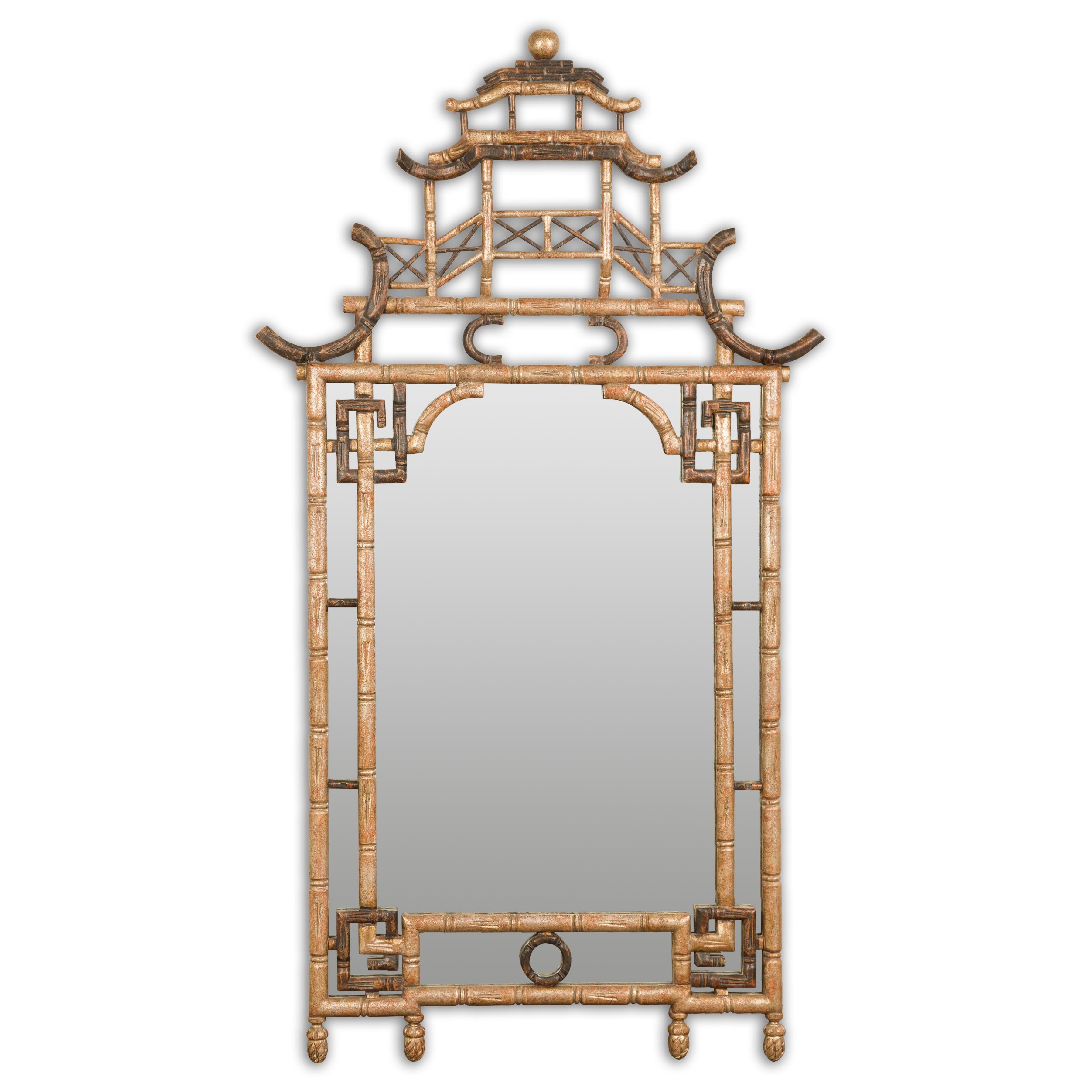 English Faux Bamboo Carved Pagoda Mirror, 20th Century For Sale 8