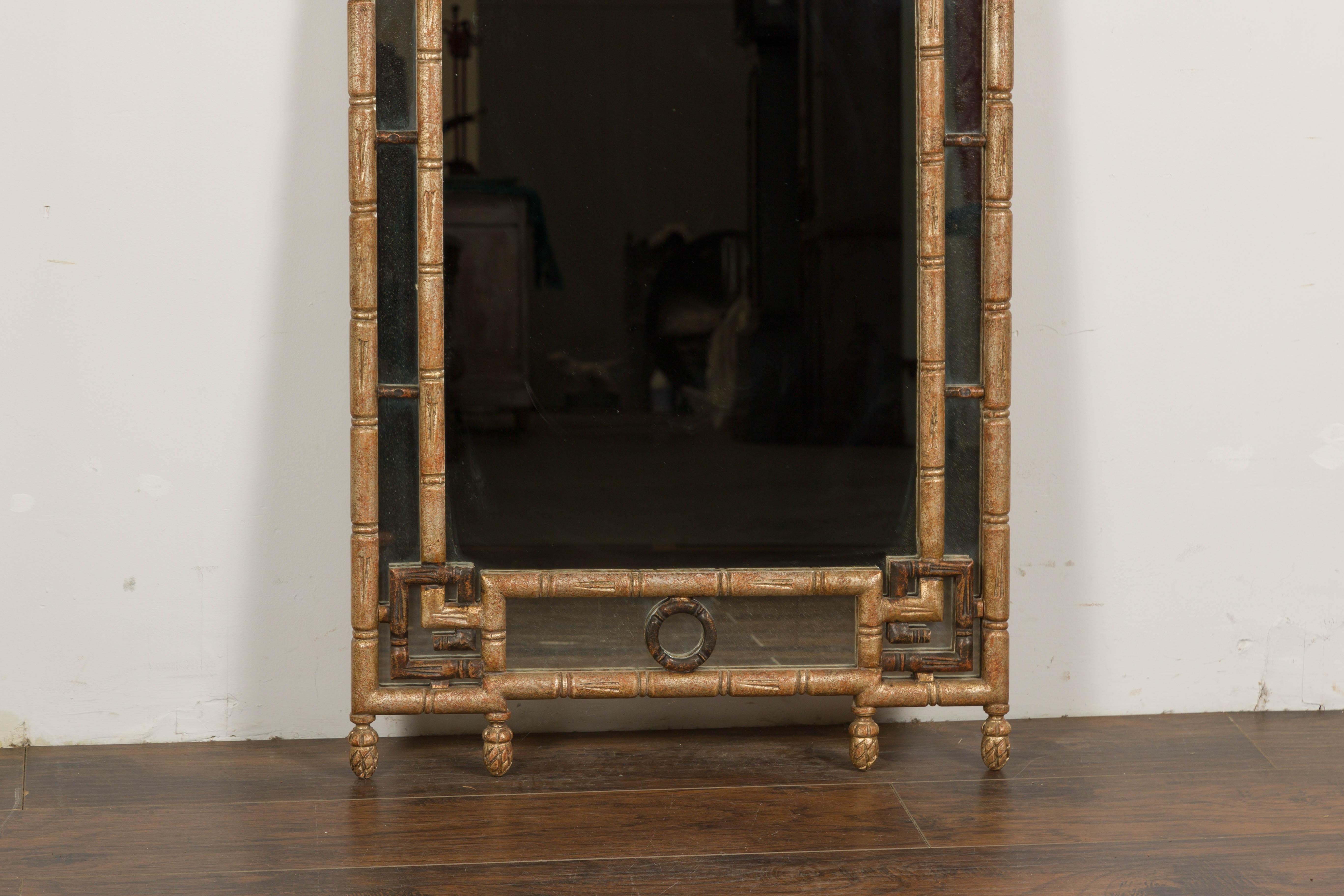 Chinese Chippendale English Faux Bamboo Carved Pagoda Mirror, 20th Century For Sale