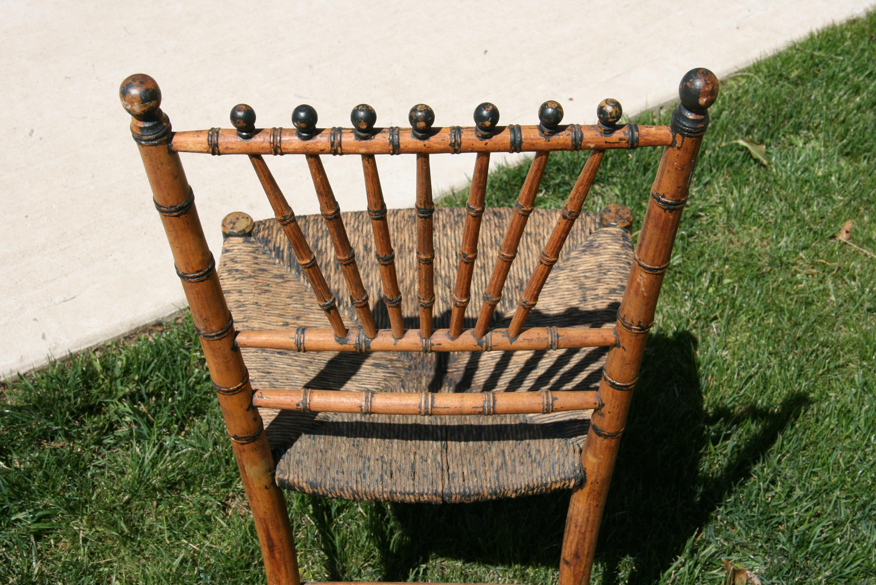 English Faux Bamboo Chair with Rush Seat, Circa 1920's 4