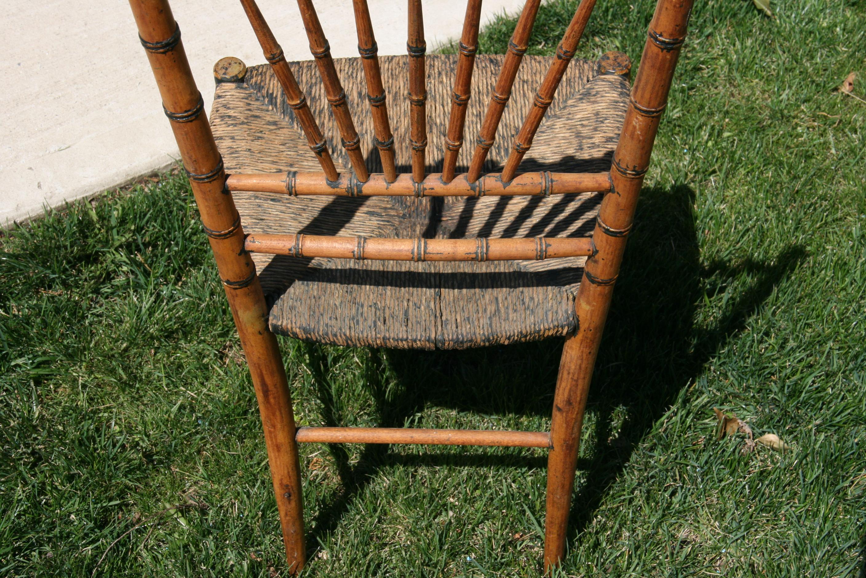 English Faux Bamboo Chair with Rush Seat, Circa 1920's 5