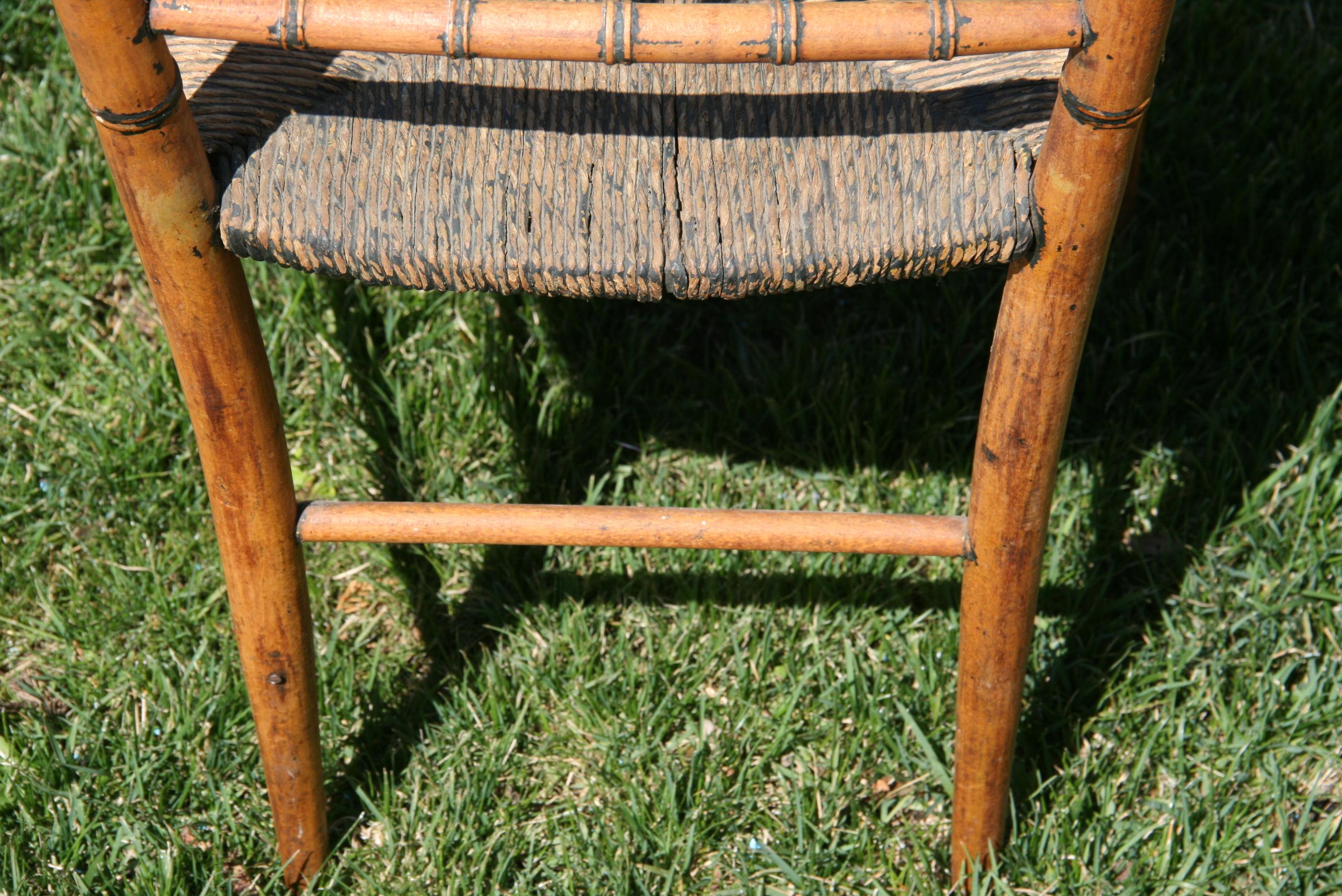 English Faux Bamboo Chair with Rush Seat, Circa 1920's 6