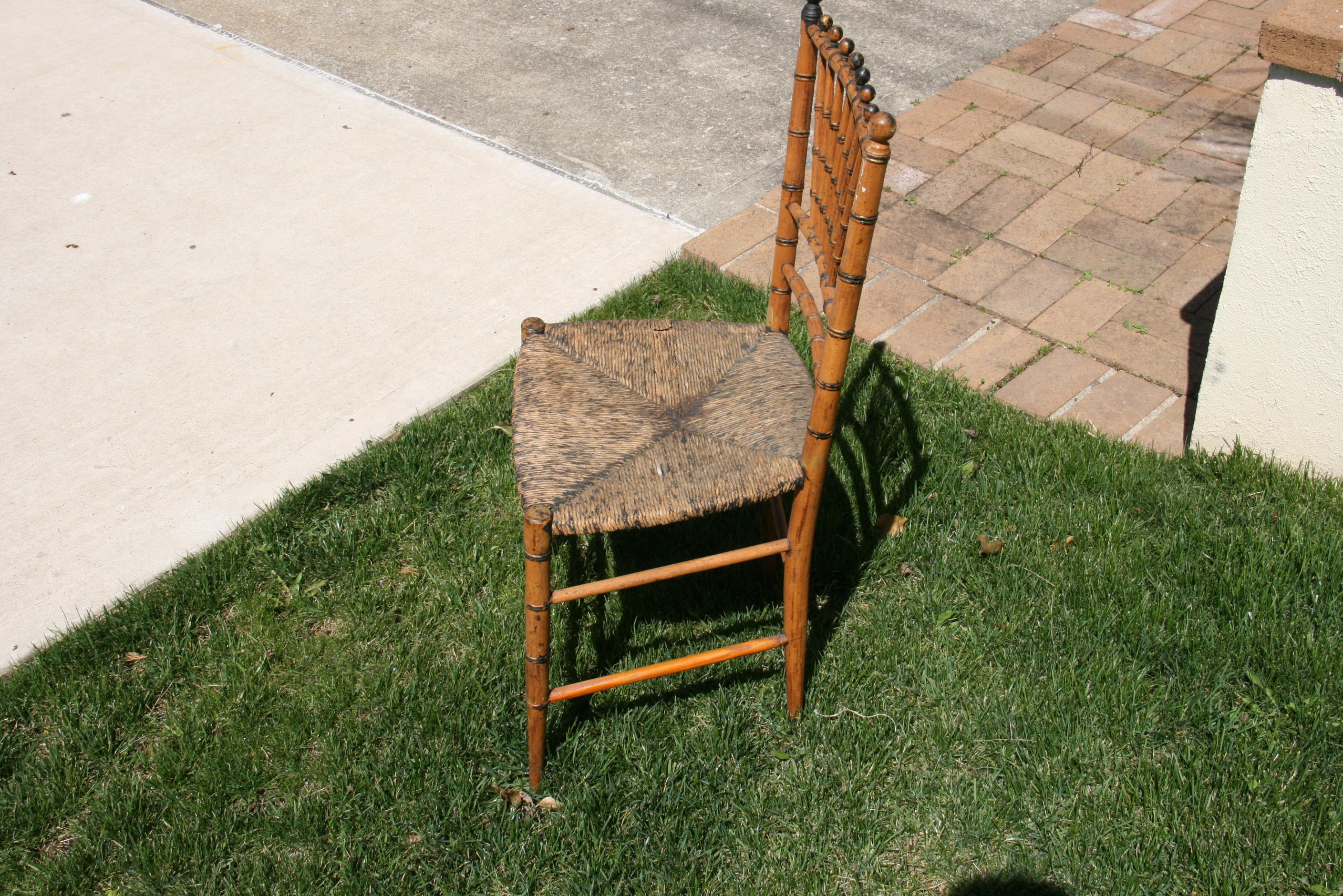 English Faux Bamboo Chair with Rush Seat, Circa 1920's 1