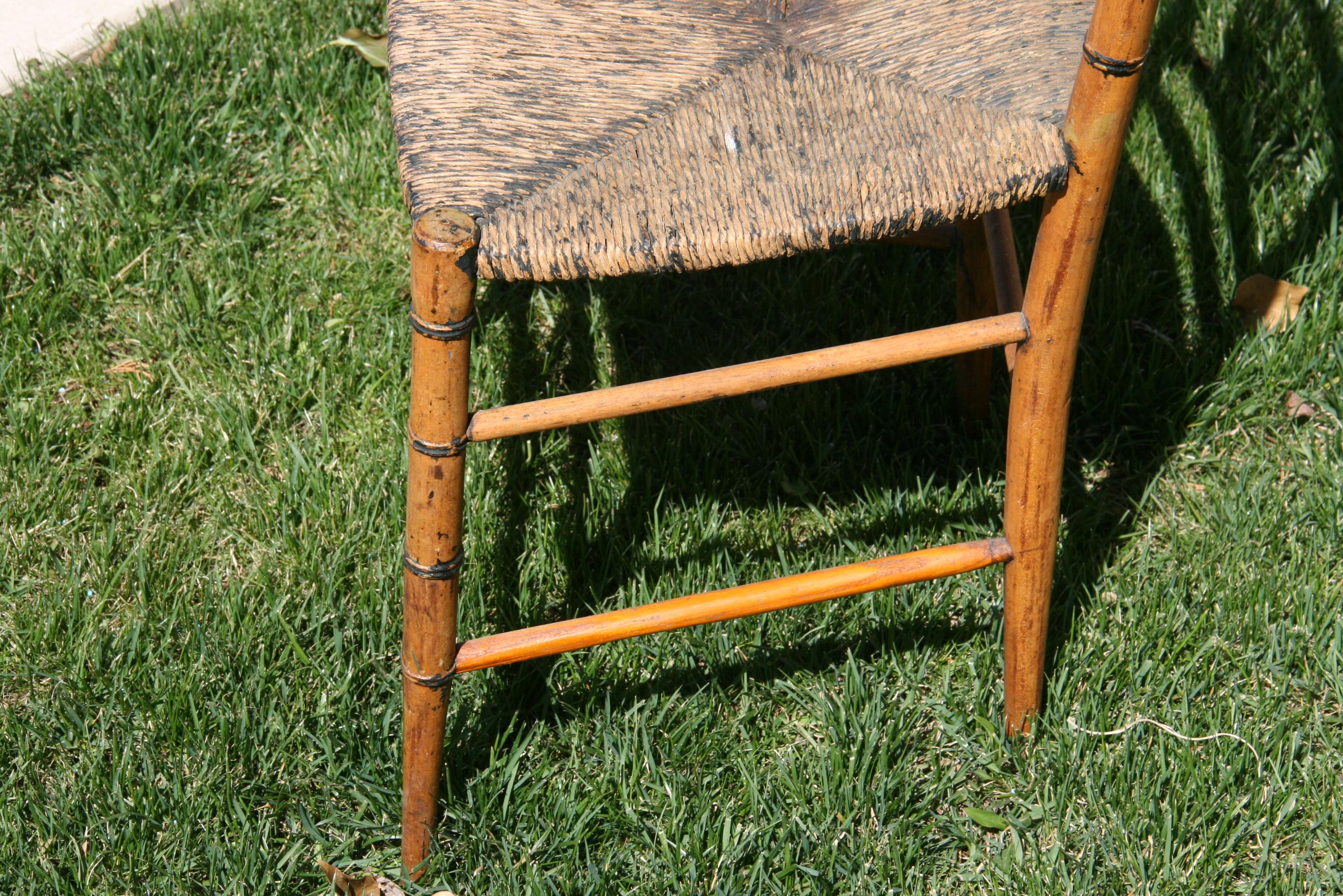English Faux Bamboo Chair with Rush Seat, Circa 1920's 2