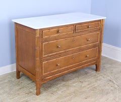 English Faux Bamboo Commode with White Marble Top
