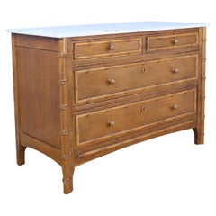 English Faux Bamboo Commode with White Marble Top