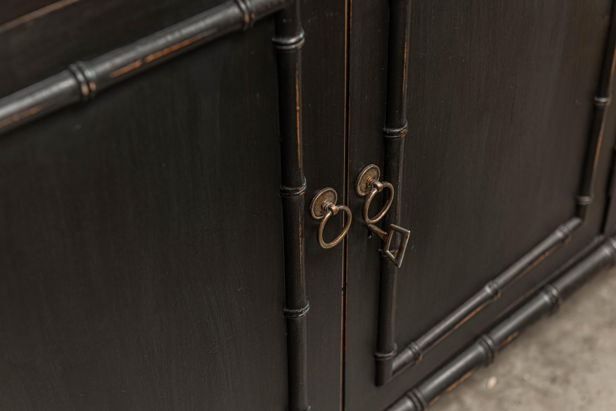 20th Century English Faux Bamboo Ebonized Sideboard Dresser/Vanity