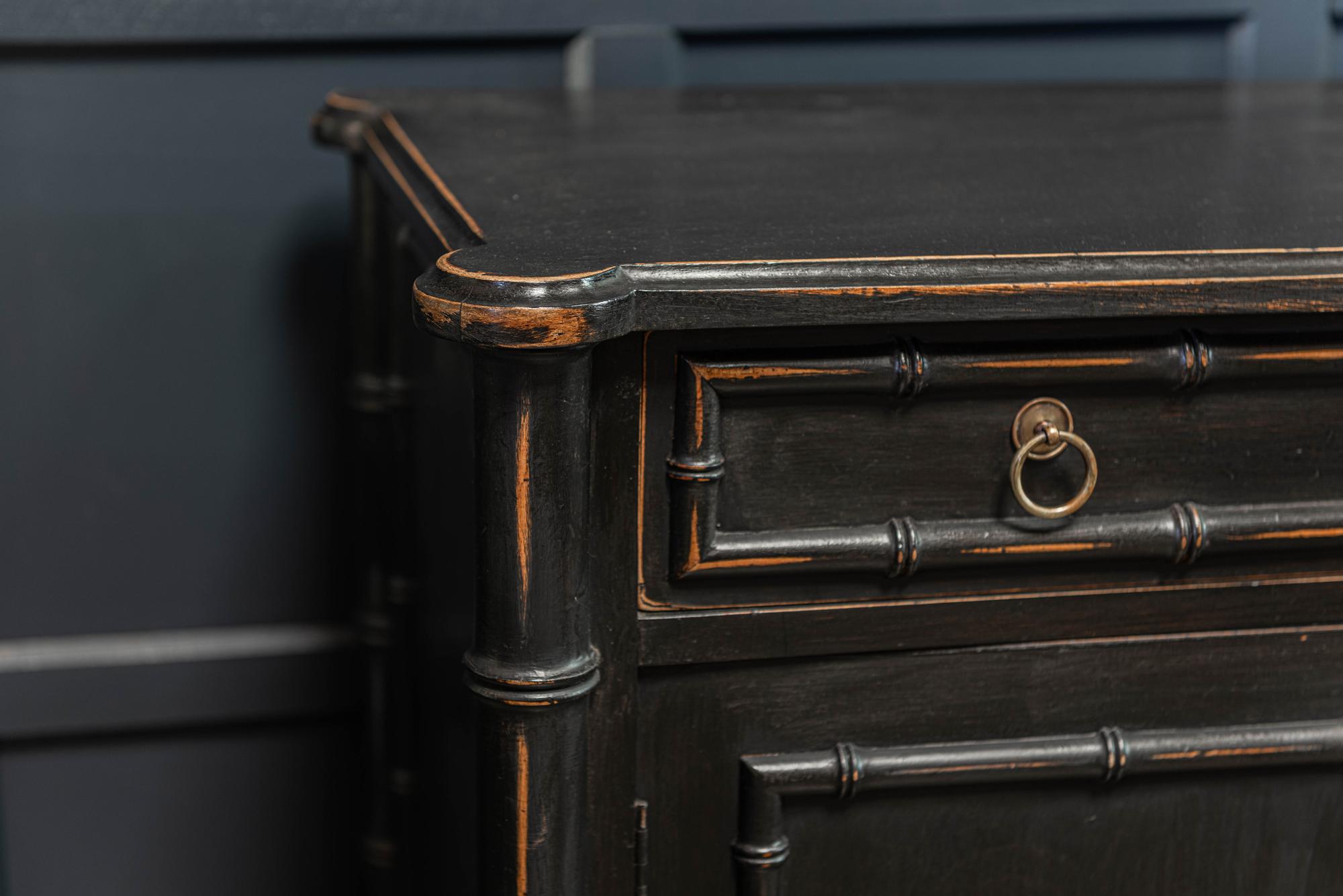 Wood English Faux Bamboo Ebonized Sideboard Dresser/Vanity