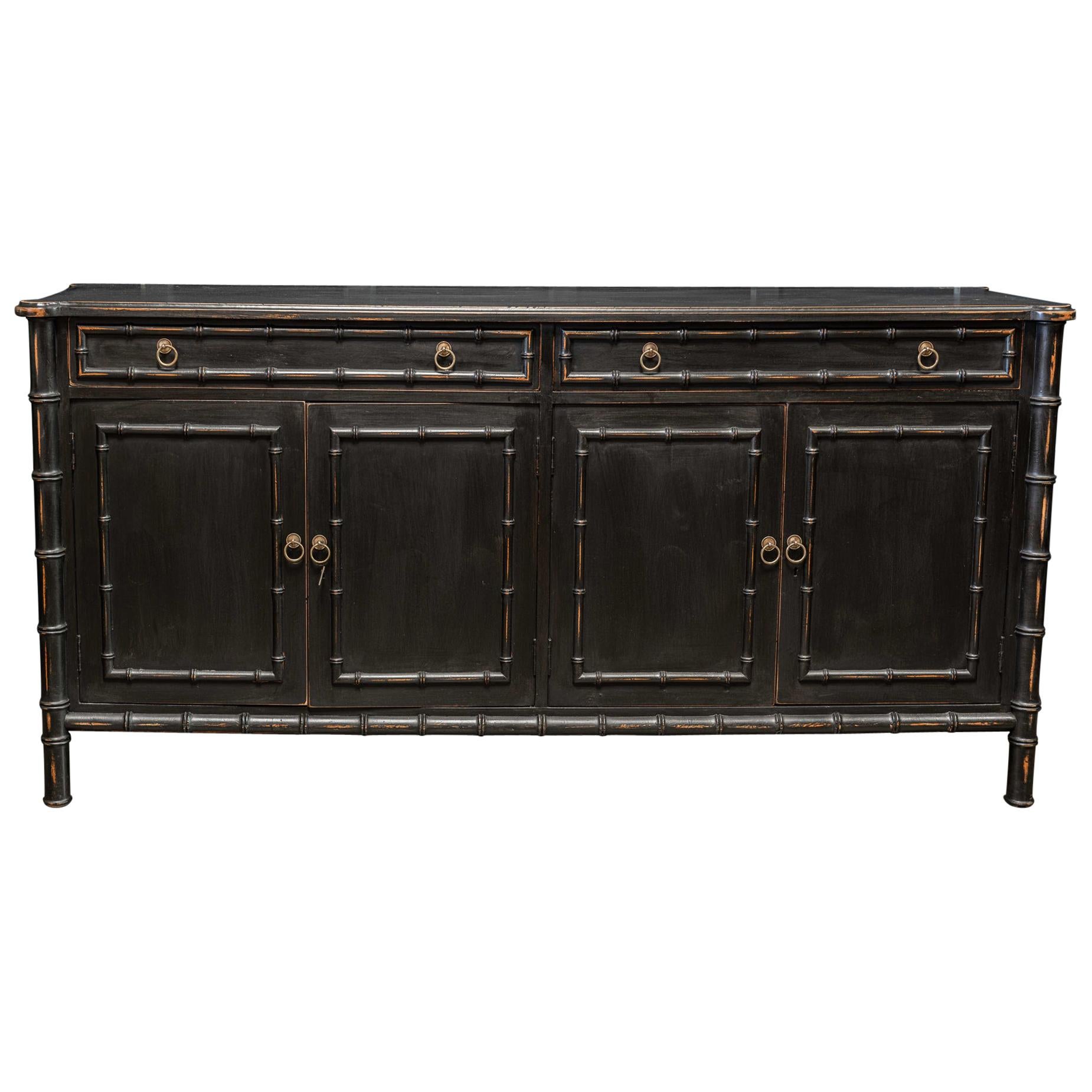 English Faux Bamboo Ebonized Sideboard Dresser/Vanity