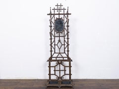 English Faux Bamboo Iron Hall Tree with Mirror and Umbrella Stand, circa 1900