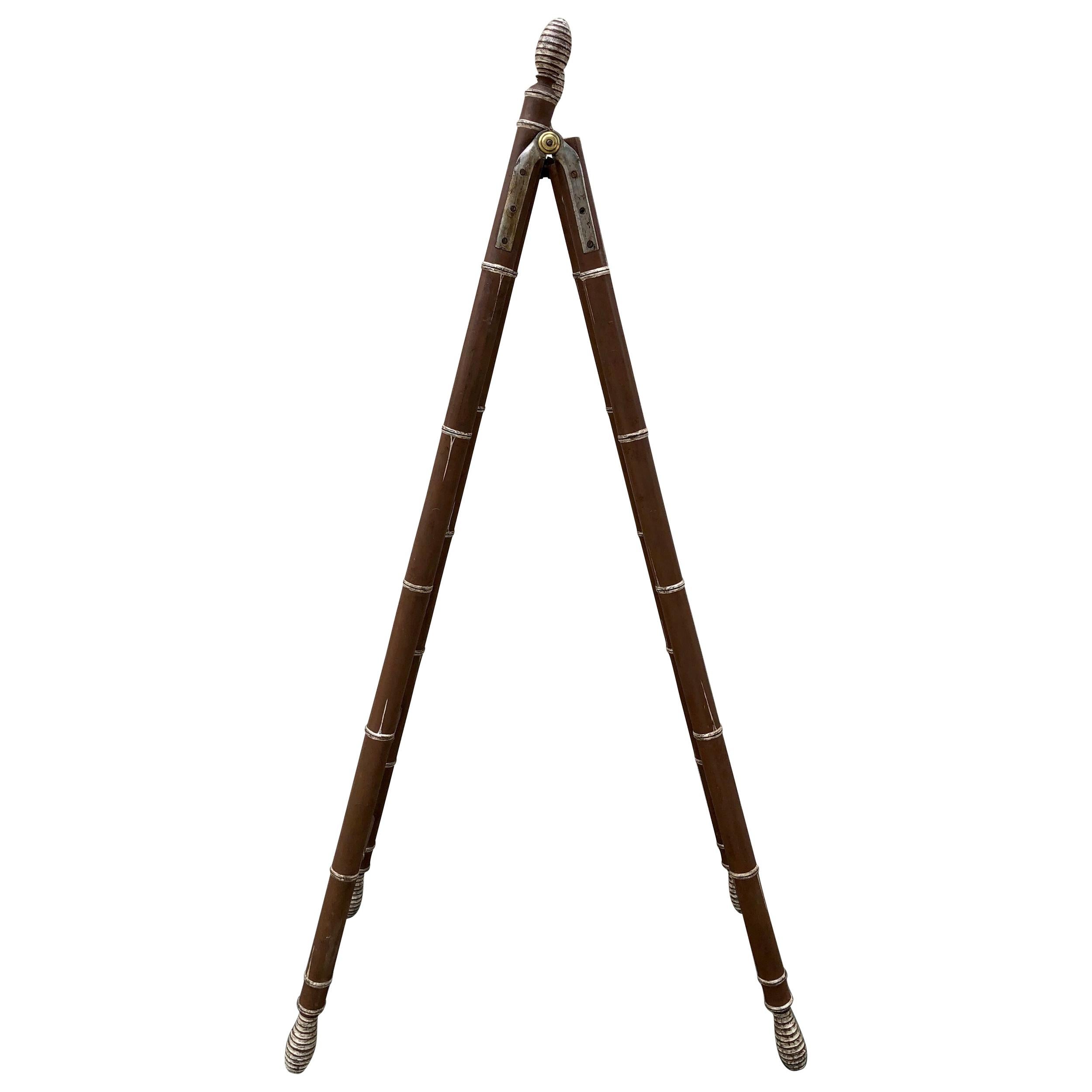 English Faux Bamboo Library Ladder in Brown Paint with White Accents, circa 1830