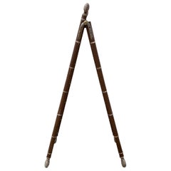 English Faux Bamboo Library Ladder in Brown Paint with White Accents, circa 1830