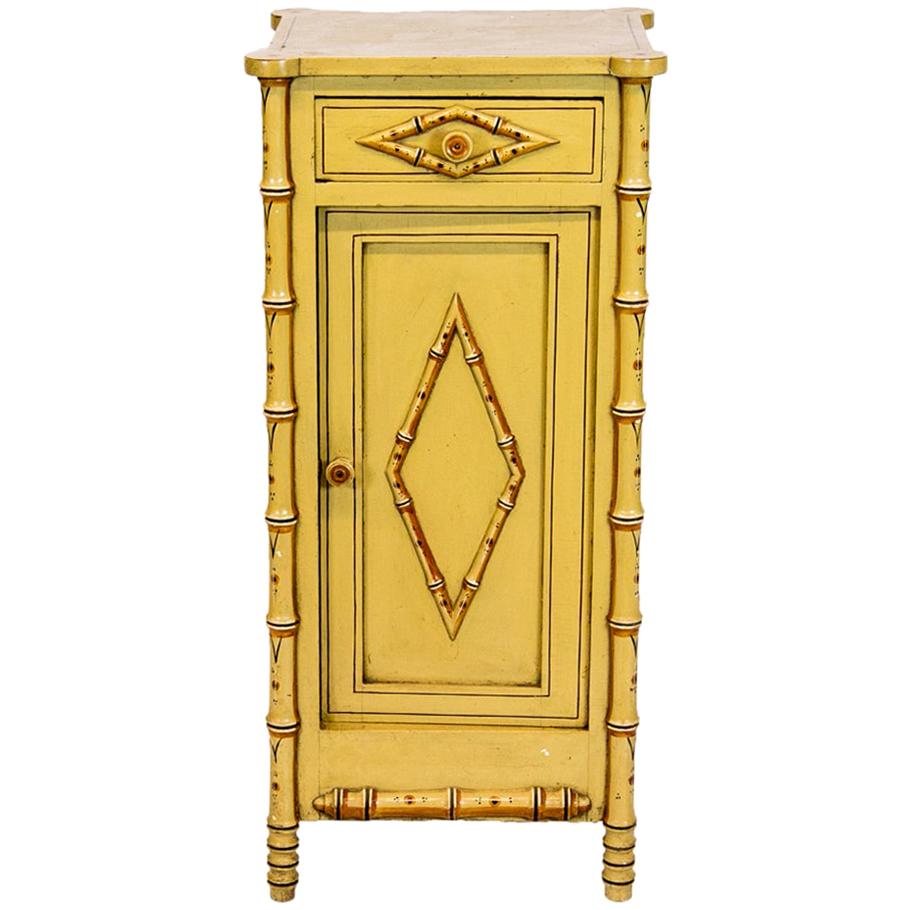English Faux Bamboo Painted Bed Side Cupboard