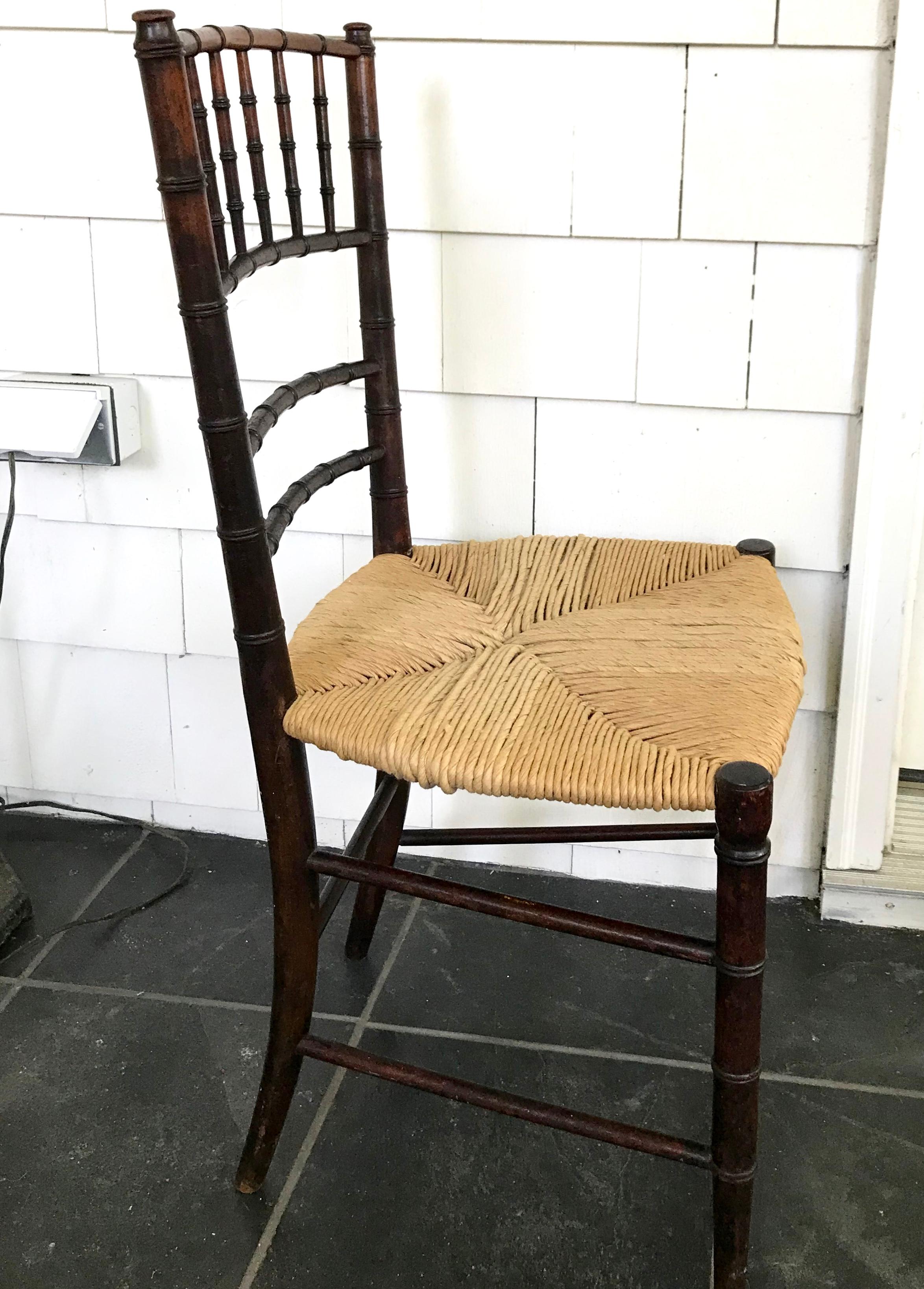 Hand-Woven English Faux Bamboo Side Chair For Sale