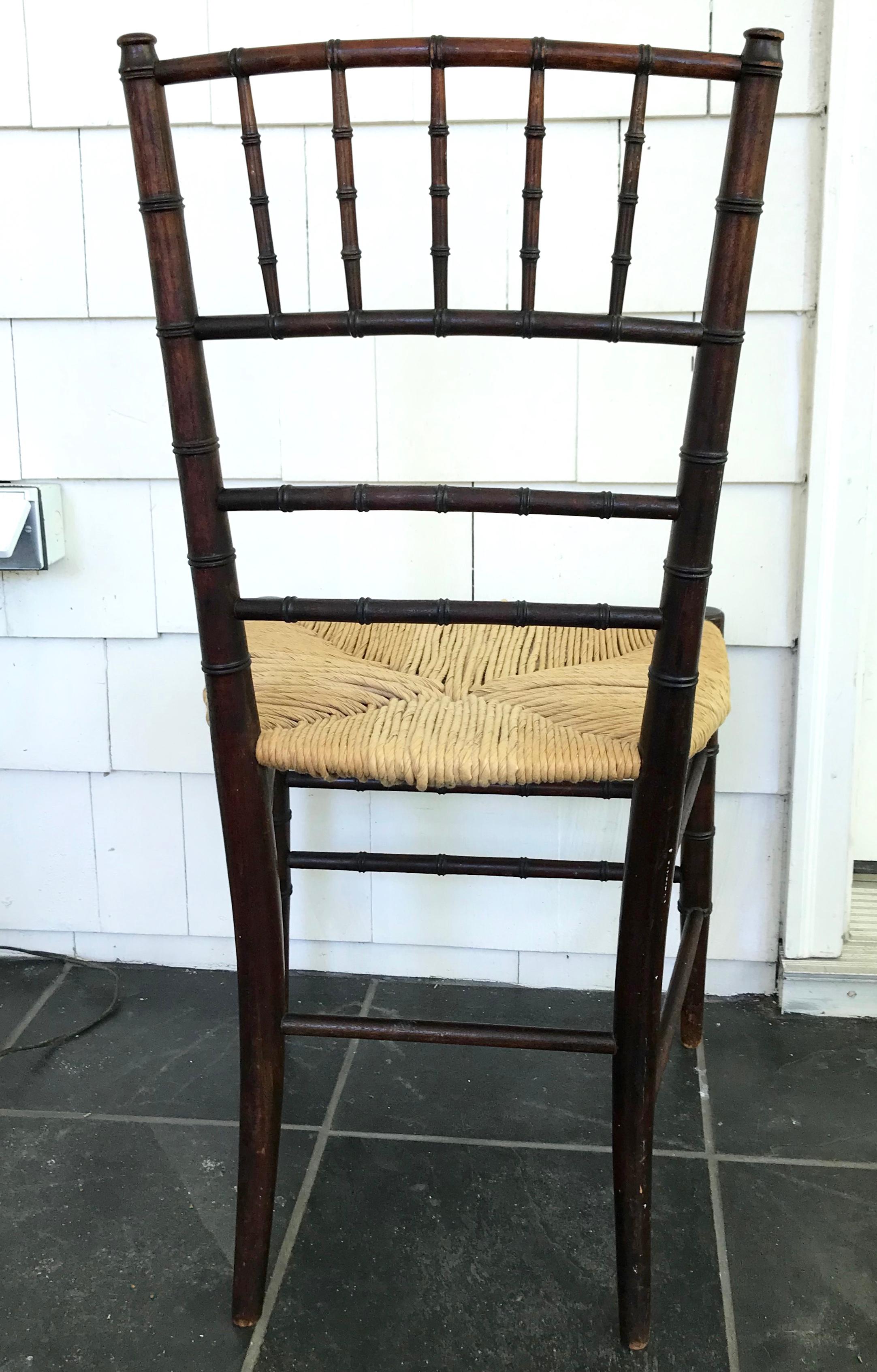 Wood English Faux Bamboo Side Chair For Sale