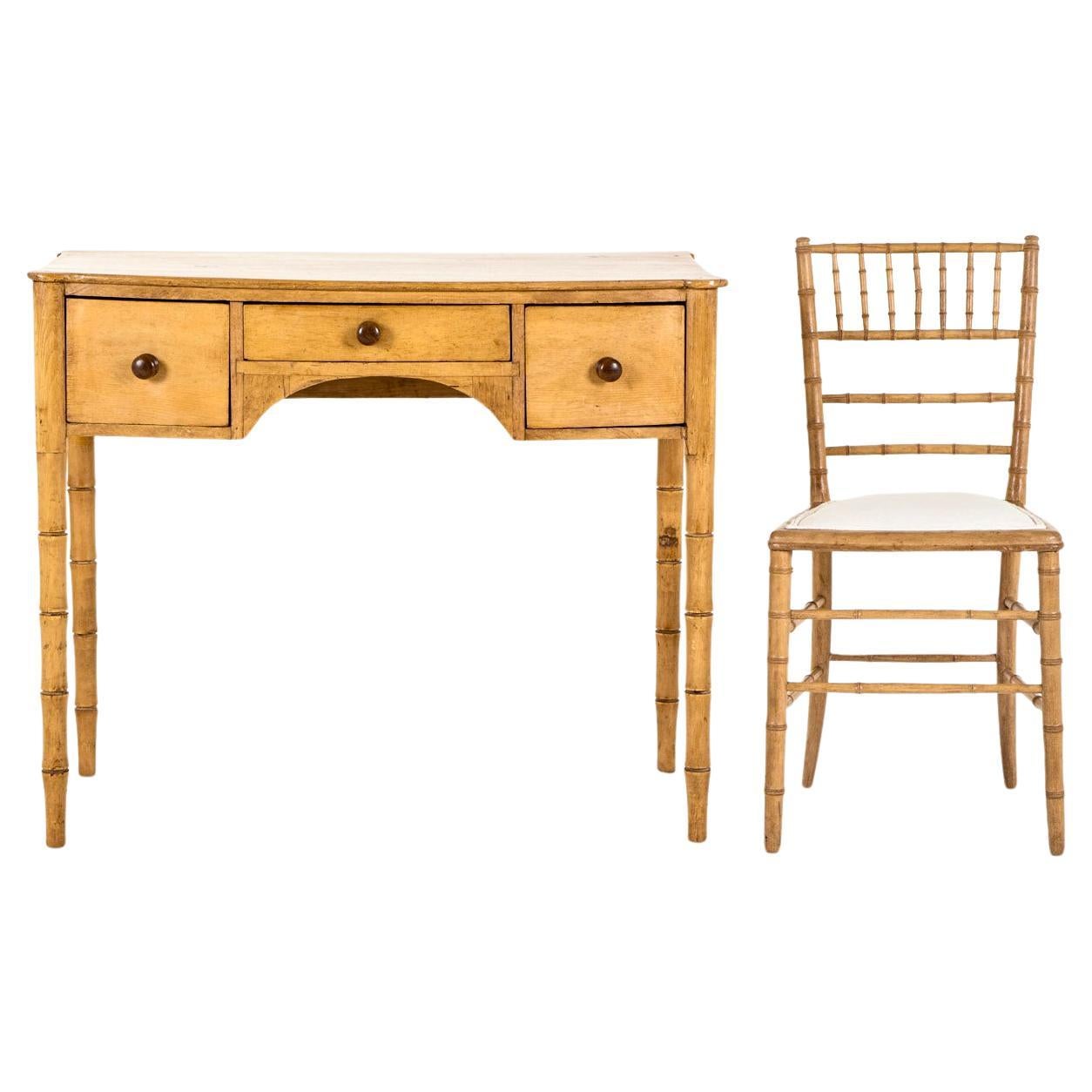 Scrivania e sedia vittoriana in finto bambù inglese