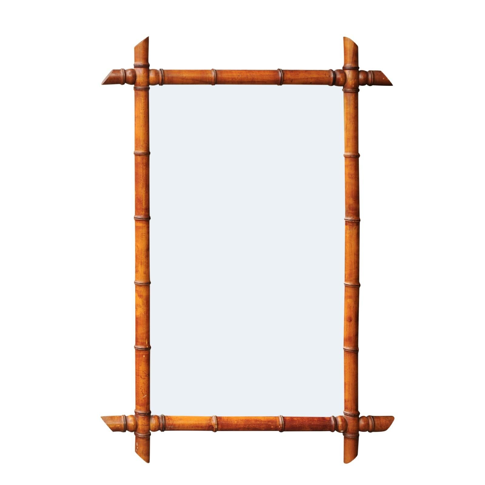 English Faux-Bamboo Wall Mirror from the Early 20th Century with Clear Mirror